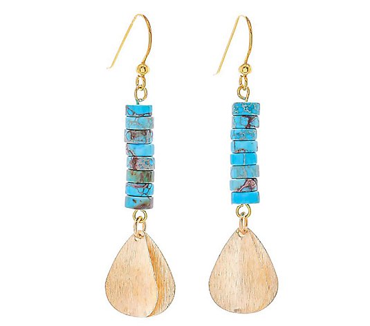 Novica Artisan Crafted 18K Gold-Plated Turquoise Earrings