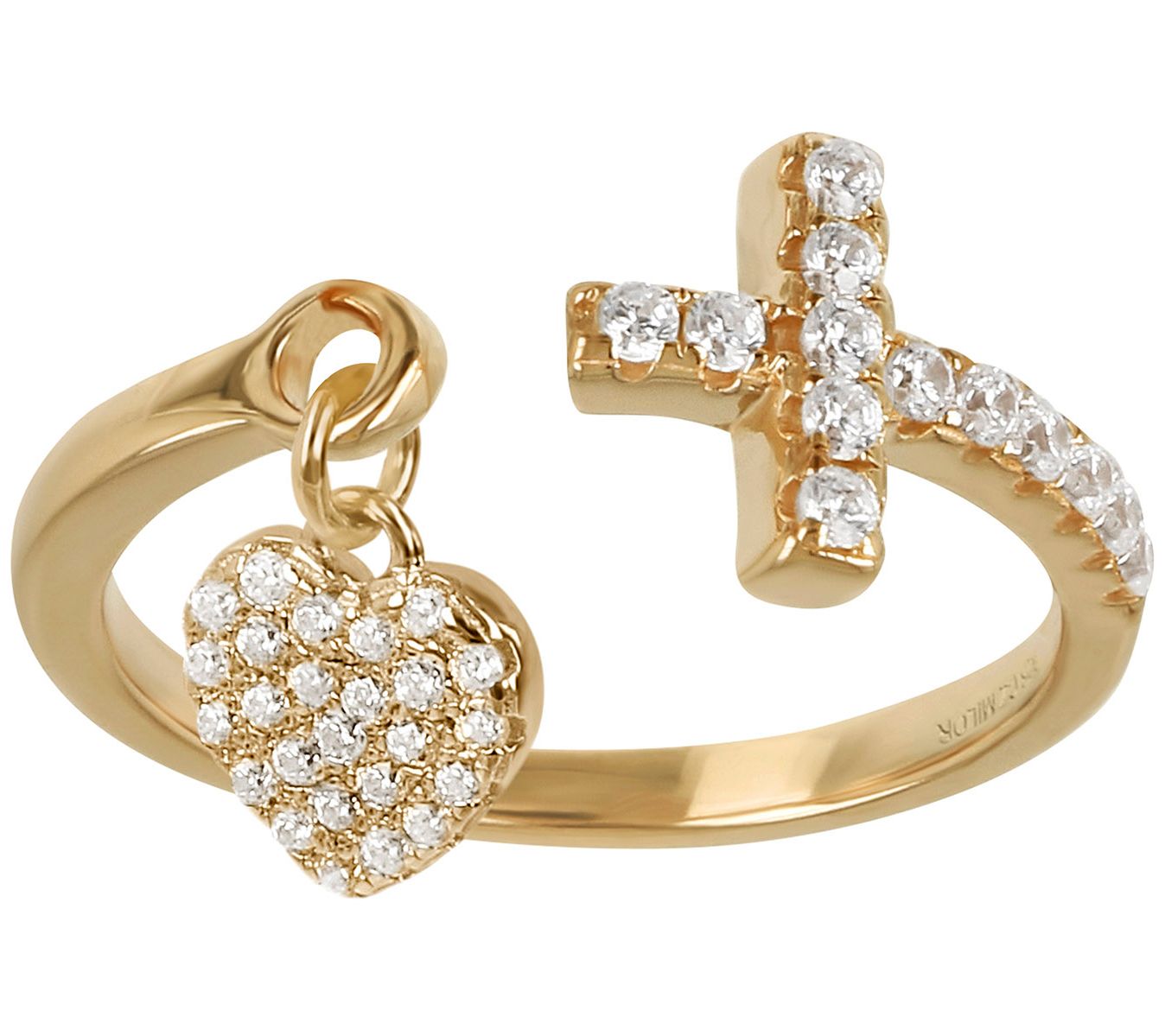 Diamonique 0.30 cttw Heart & Cross Cuff Ring, S terling Silver