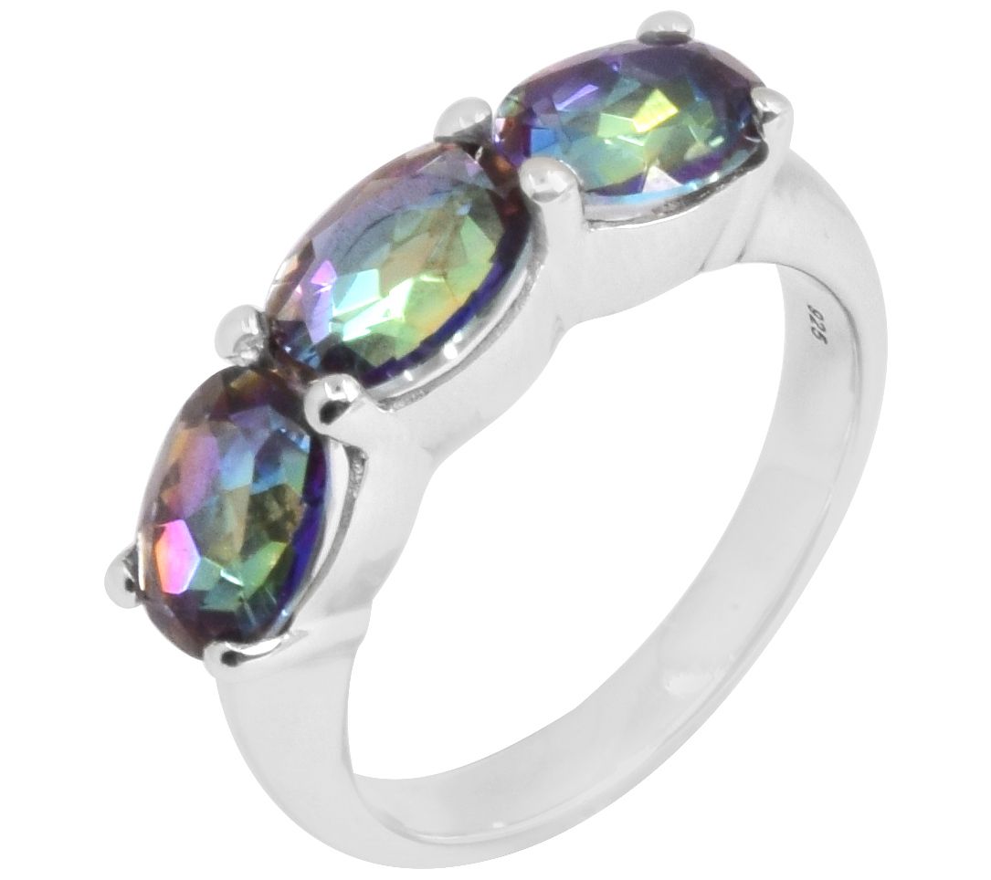 Blue Coated Quartz 3-Stone Ring, 925 Sterling