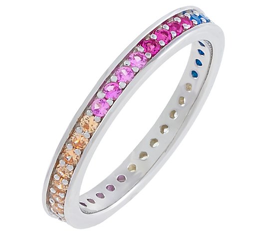 Diamonique Rainbow Eternity Stackable Ring,Sterling