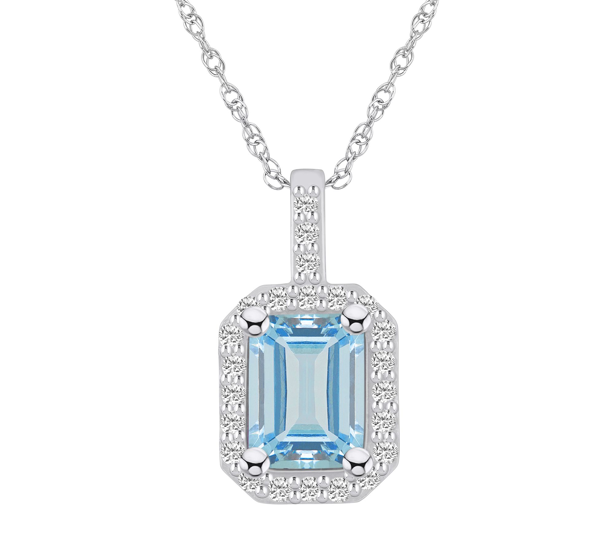 Affinity Gems Aquamarine & Diamond Halo Pendant t w/ Chain, 14