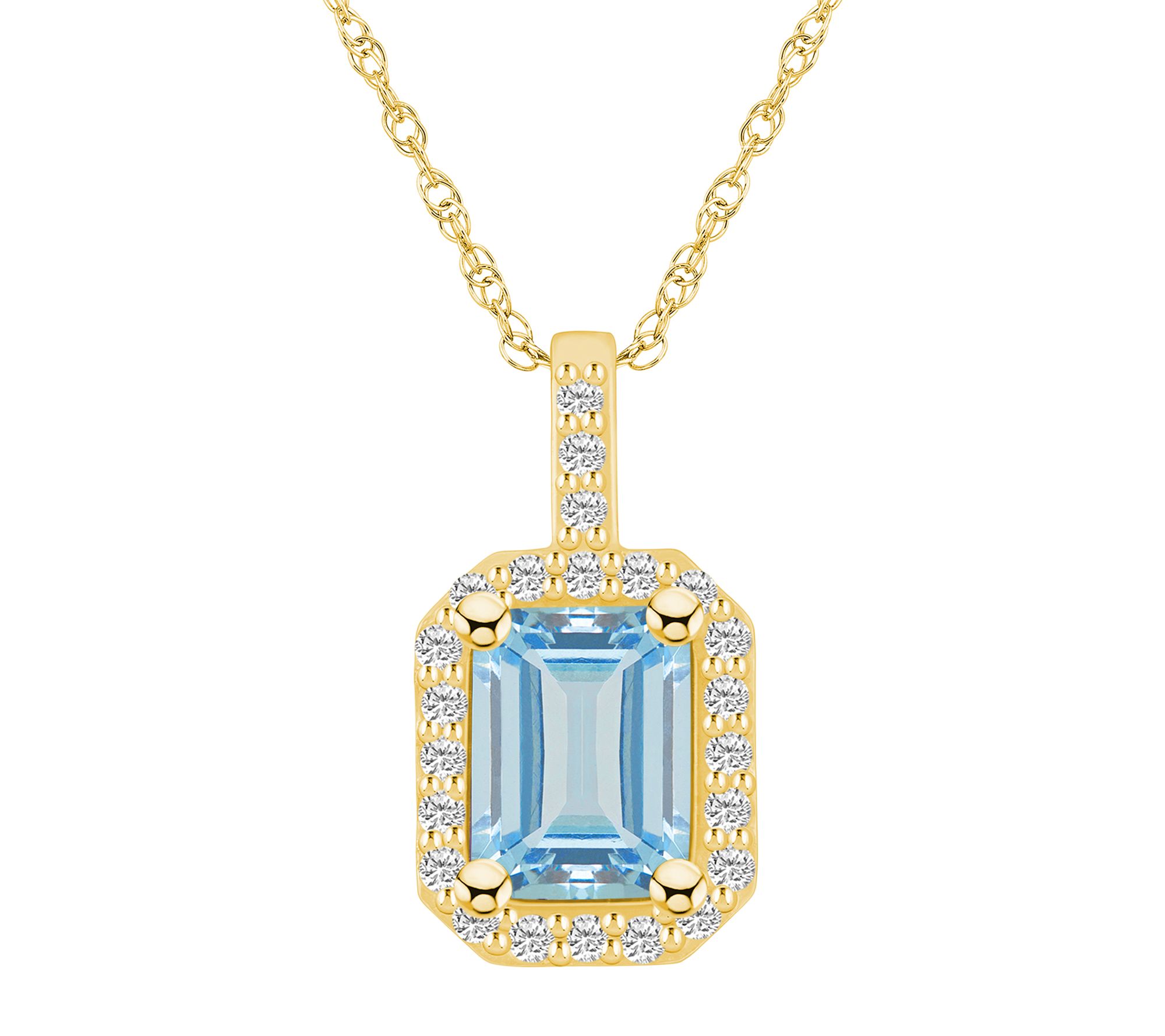 Affinity Gems Aquamarine & Diamond Halo Pendant t w/ Chain, 14