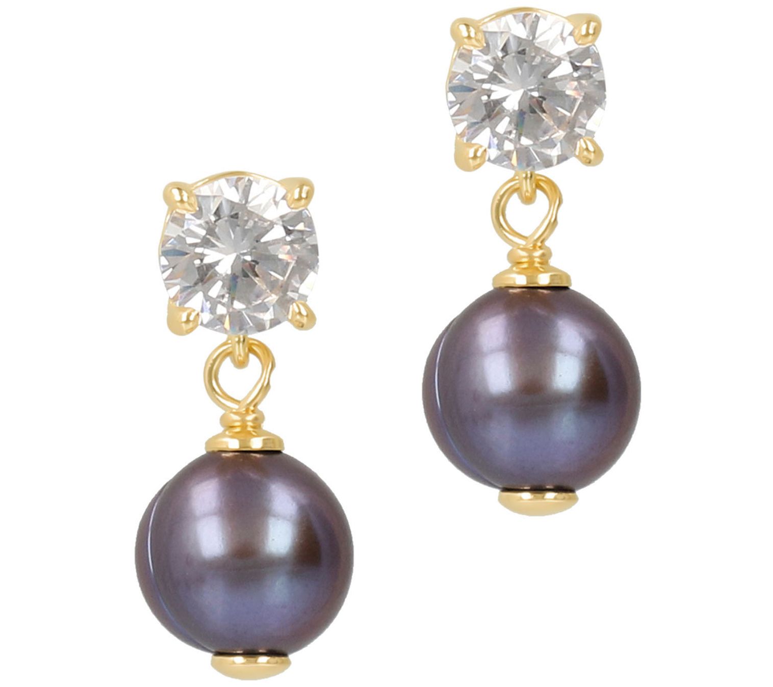 Honora x Diamonique Cultured Pearl Earrings,14K Plated