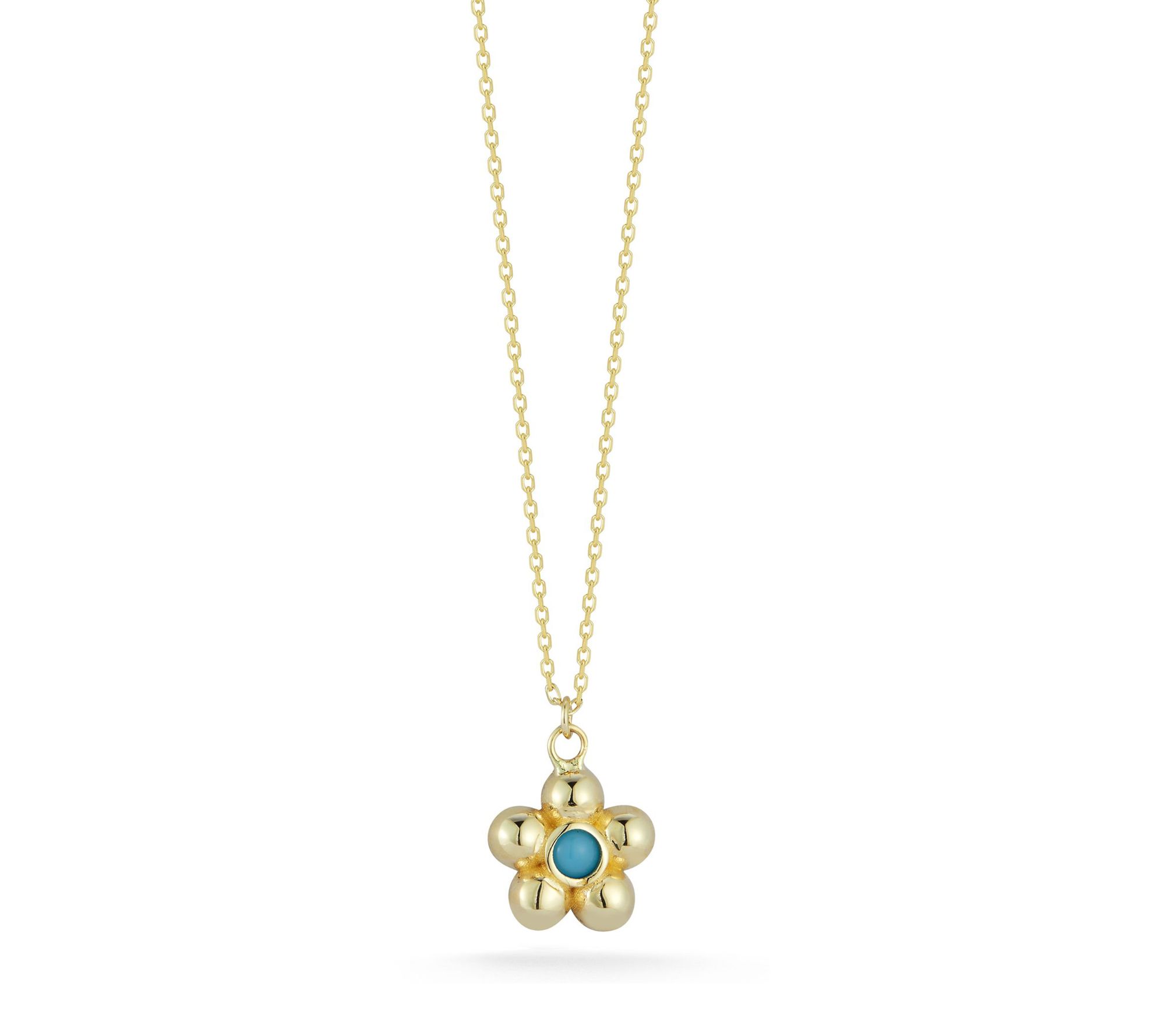Luminosa Gold Turquoise Flower Pendant w/ Chain, 14K