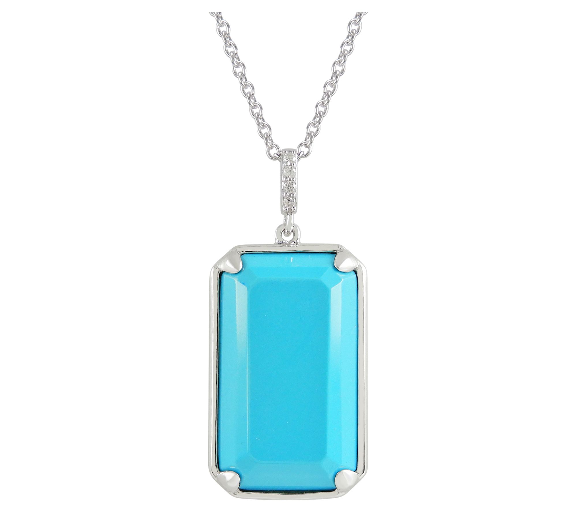 Diamonique Opaque Octagon Pendant w/ Chain, Sterling