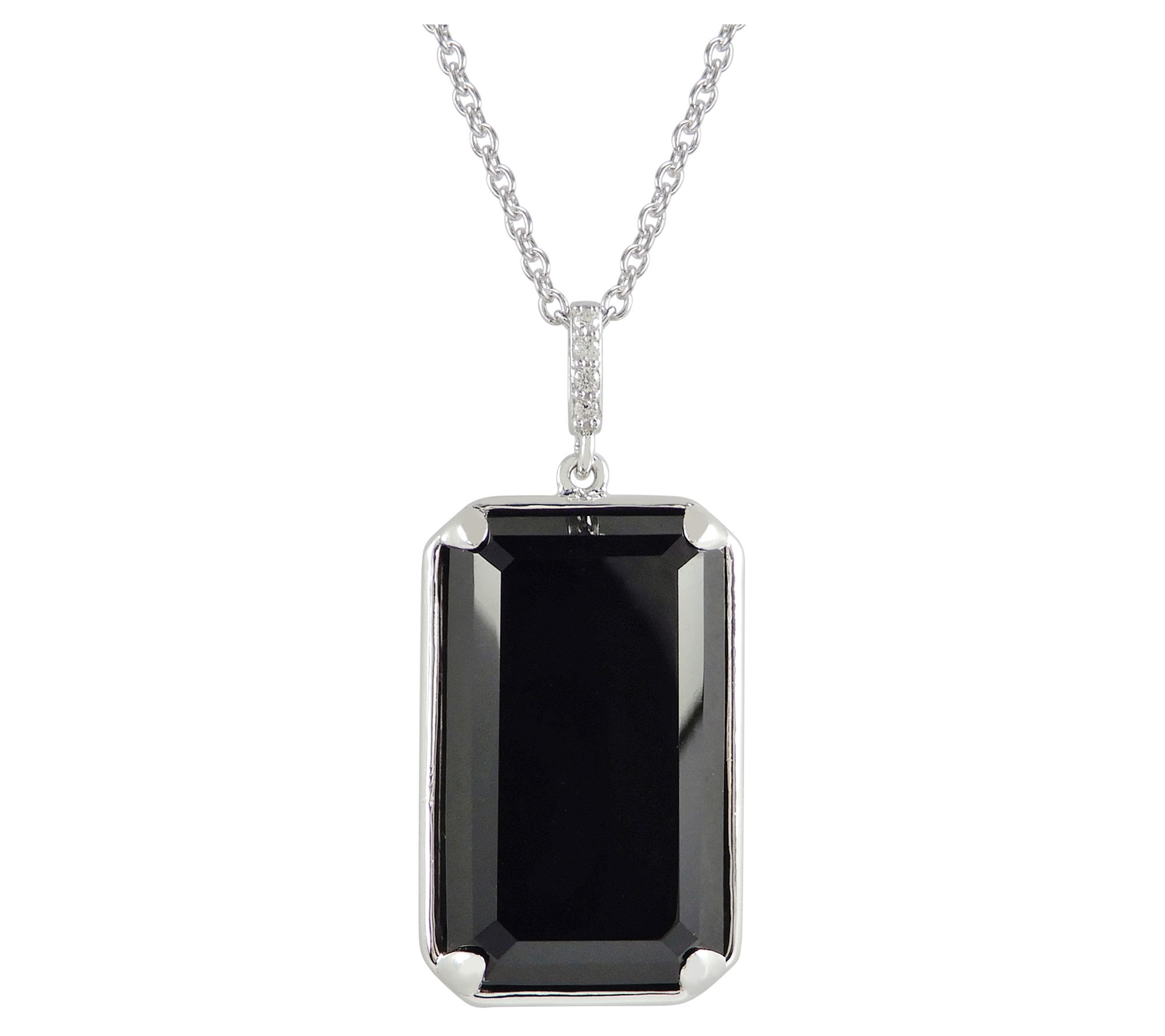 Diamonique Opaque Octagon Pendant w/ Chain, Sterling