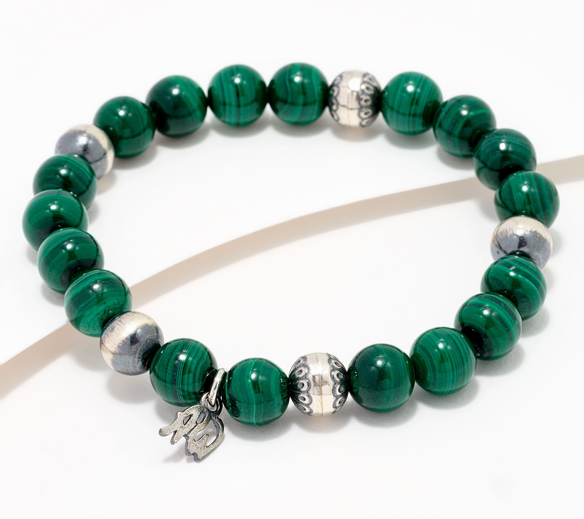 American West Gemstone & Silver Bead Stretch Bracelet - QVC.com