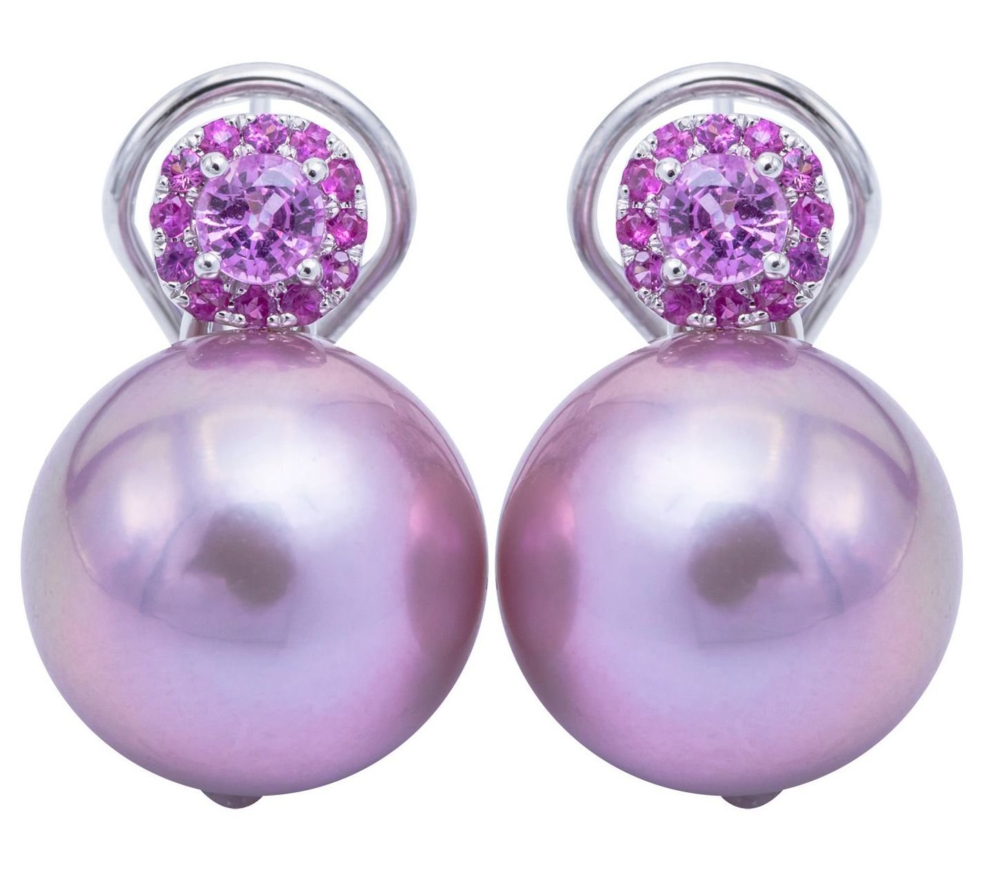 House of Frosted 18K Pink Sapphire & Cultured Pearl Earrings
