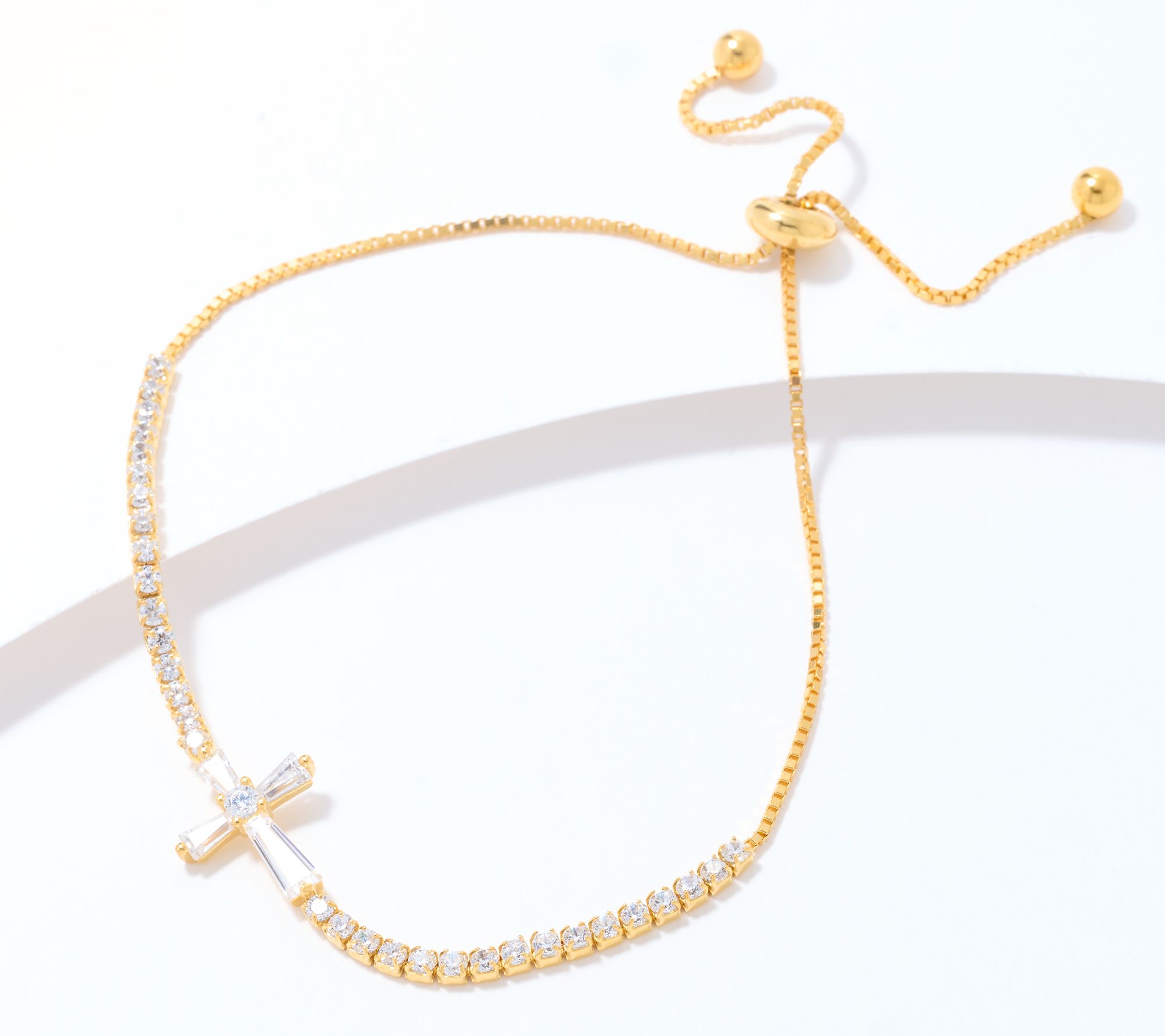 Diamonique Adjustable Cross Tennis Bracelet, Sterling Silver