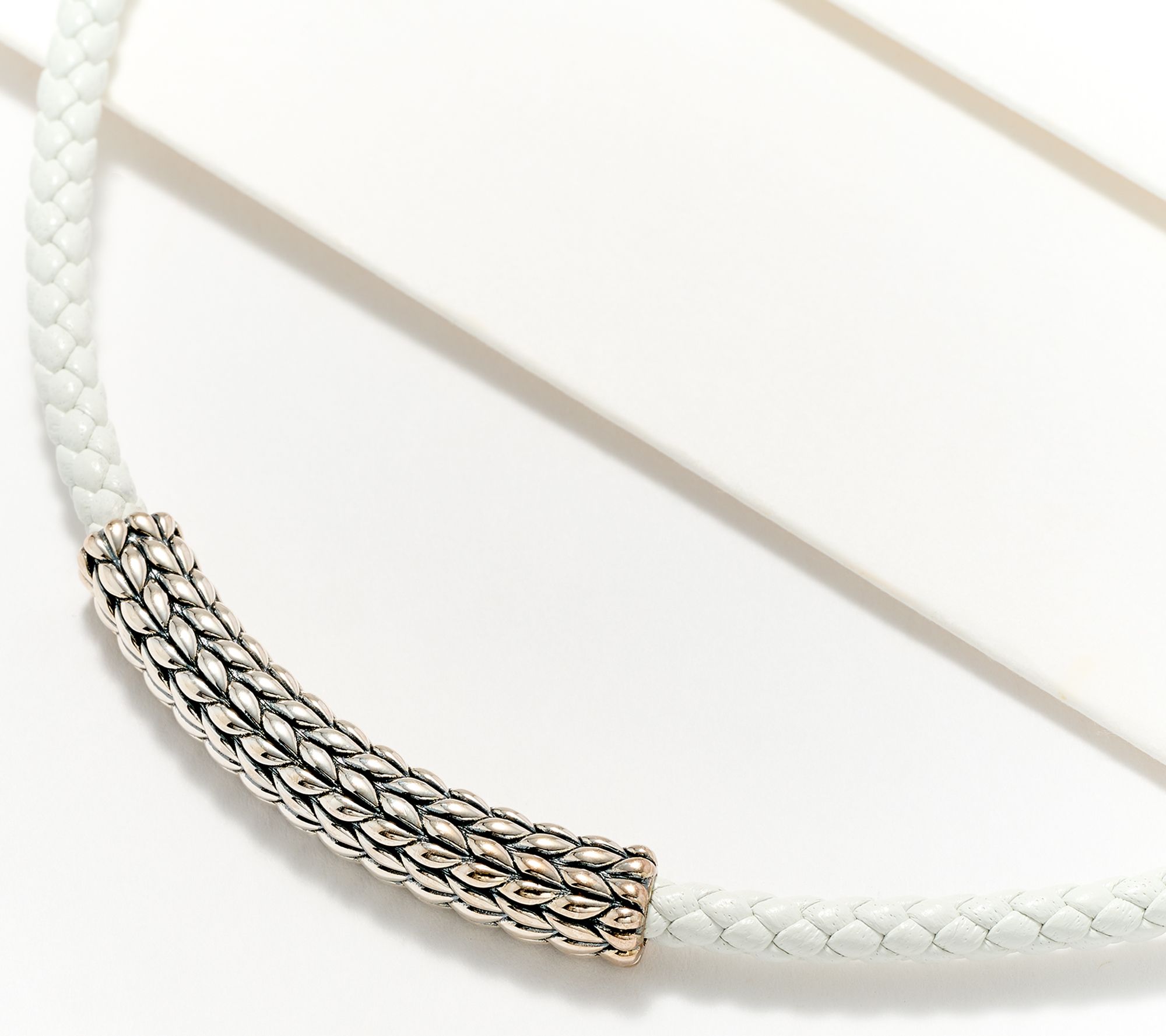 JAI Sterling Silver Woven Leather Textured Necklace