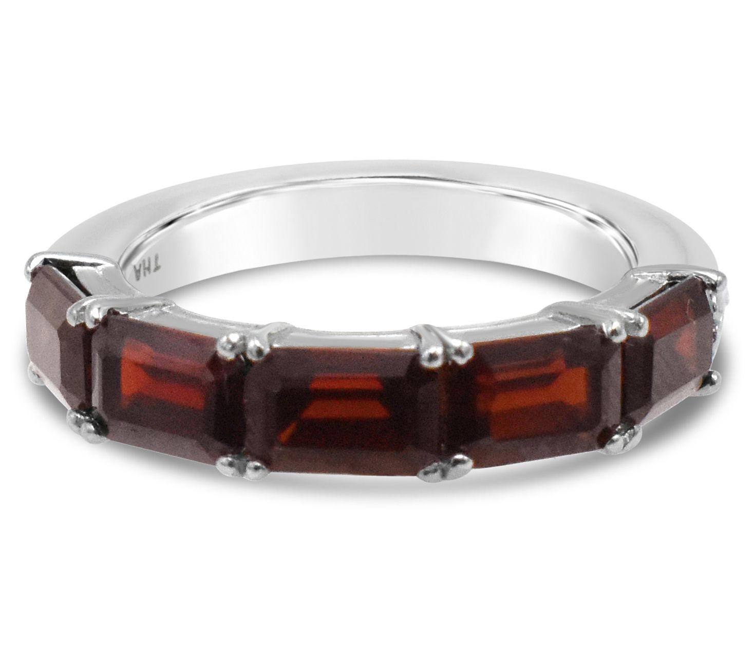 Elyse Ryan Sterling Silver Garnet Semi-Eternity  Band Ring
