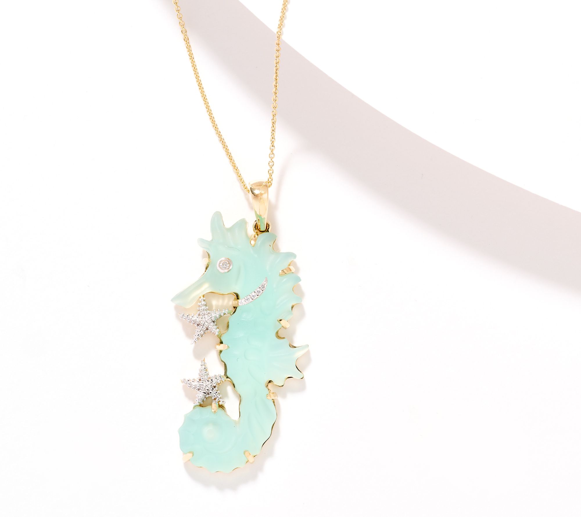 Glenn Lehrer Carved Gemstone Seahorse Pendant w/ 20" Chain, 14K Gold