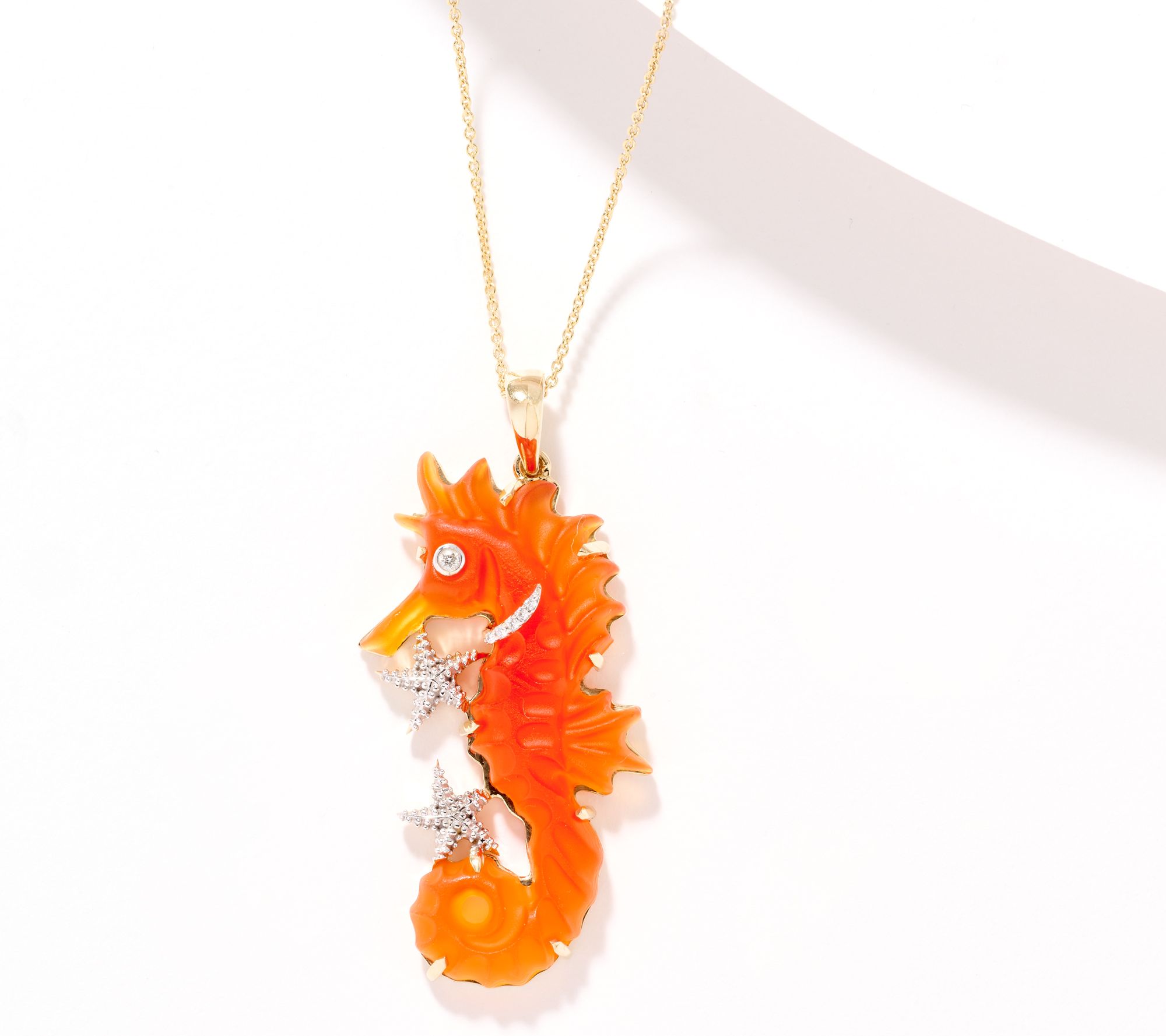 Glenn Lehrer Carved Gemstone Seahorse Pendant w/ 20" Chain, 14K Gold