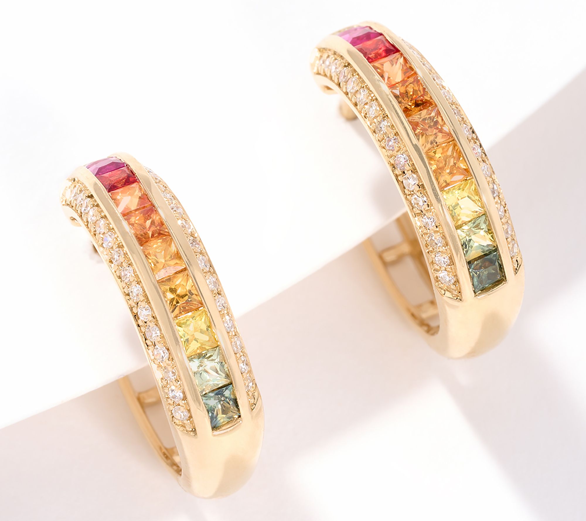 Effy Multi Sapphire Channel Set Hoop Earrings, 14K Gold