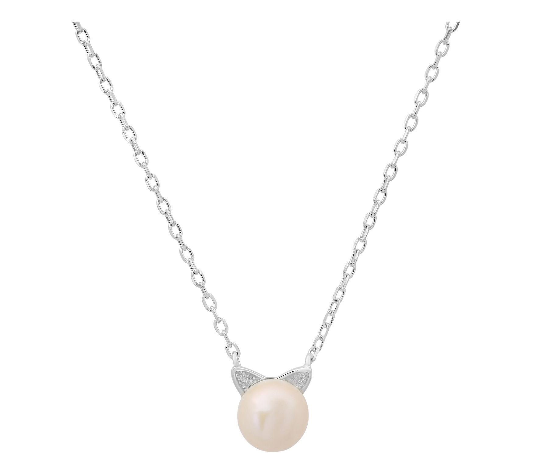 Cultured Pearl 18" Cat Necklace, Sterling Silver