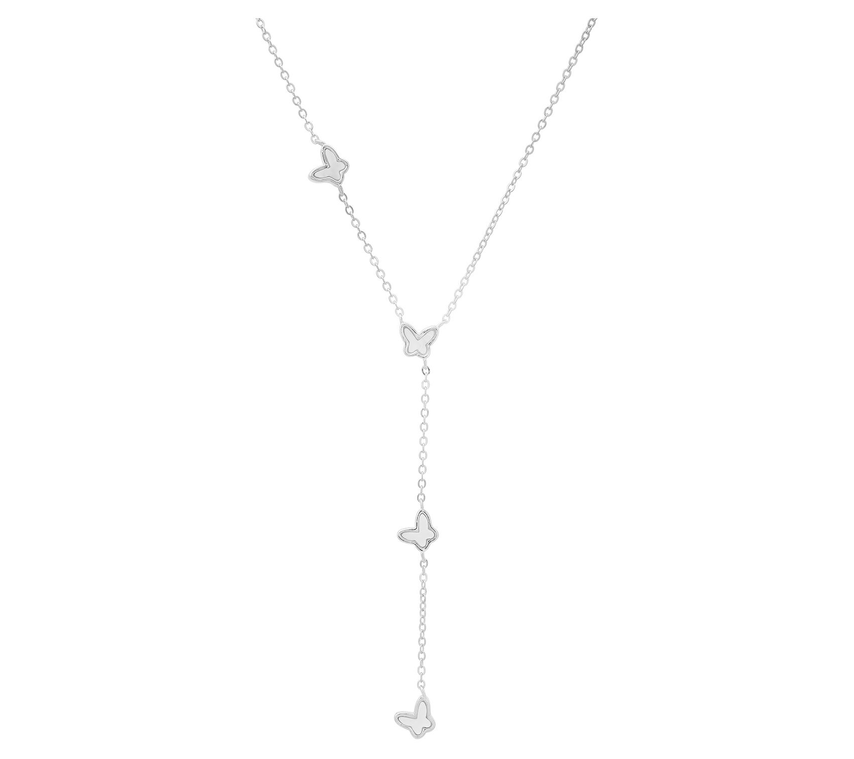 Mother of Pearl Floating Butterfly Y Necklace,Sterling Silver