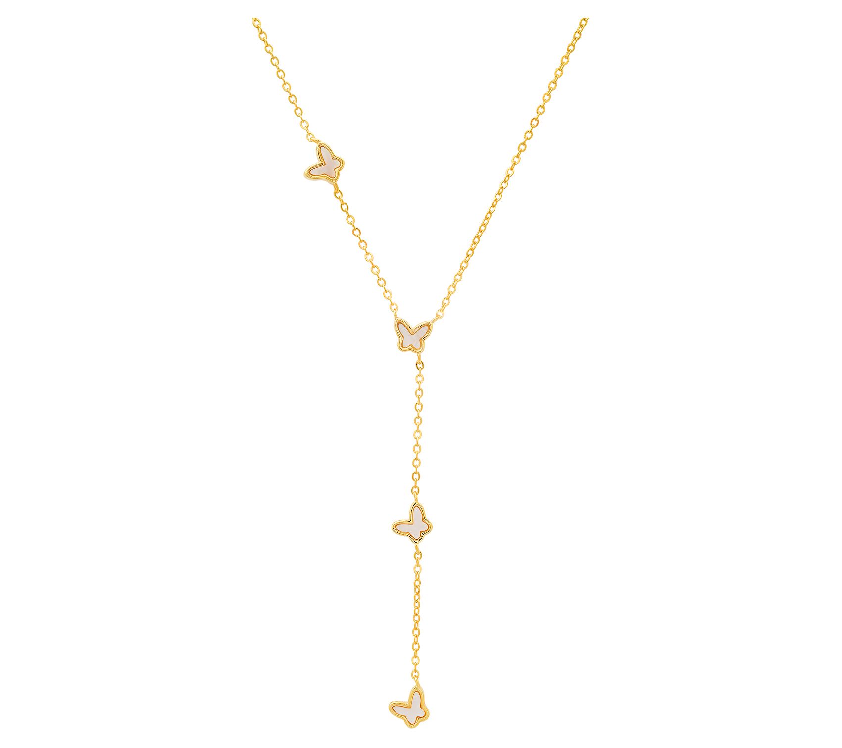 Mother of Pearl Floating Butterfly Y Necklace,Sterling Silver