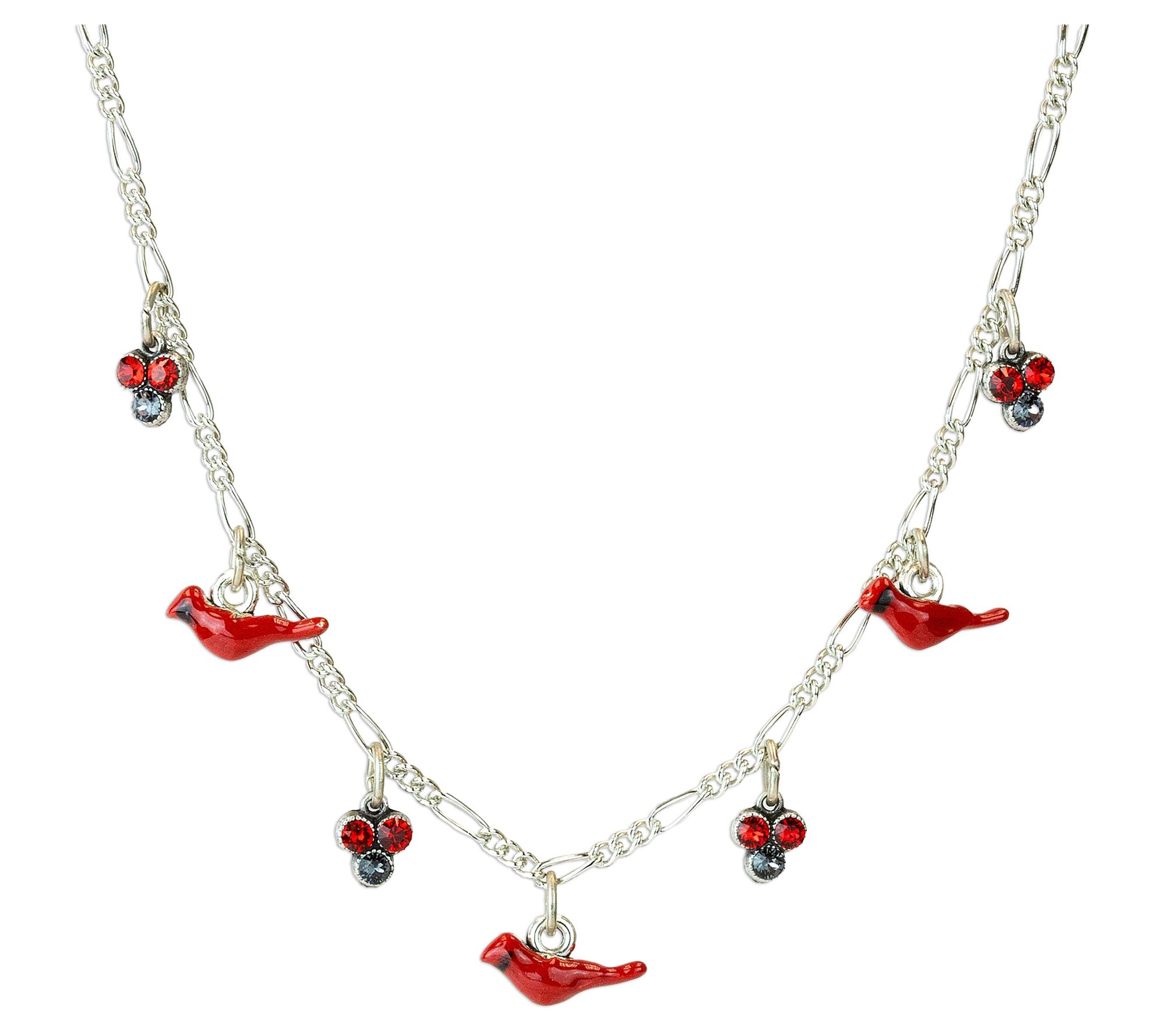 Anne Koplik Enamel Cardinal & Crystal Collar Necklace