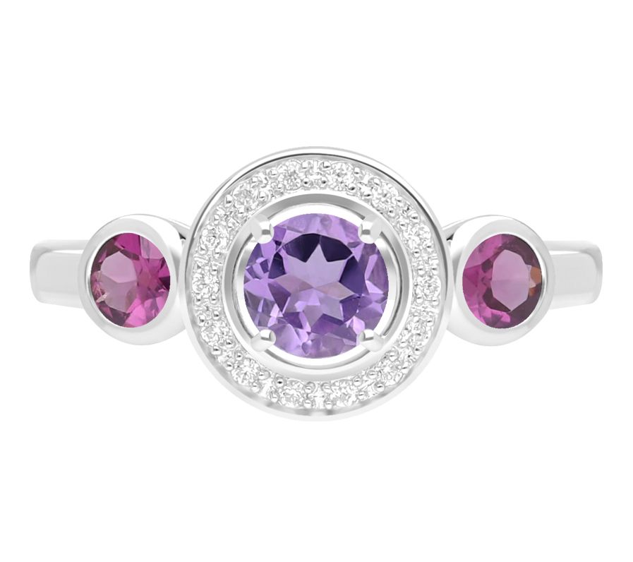Ariva Sterling Diamonique Amethyst & RhodoliteBristol Ring