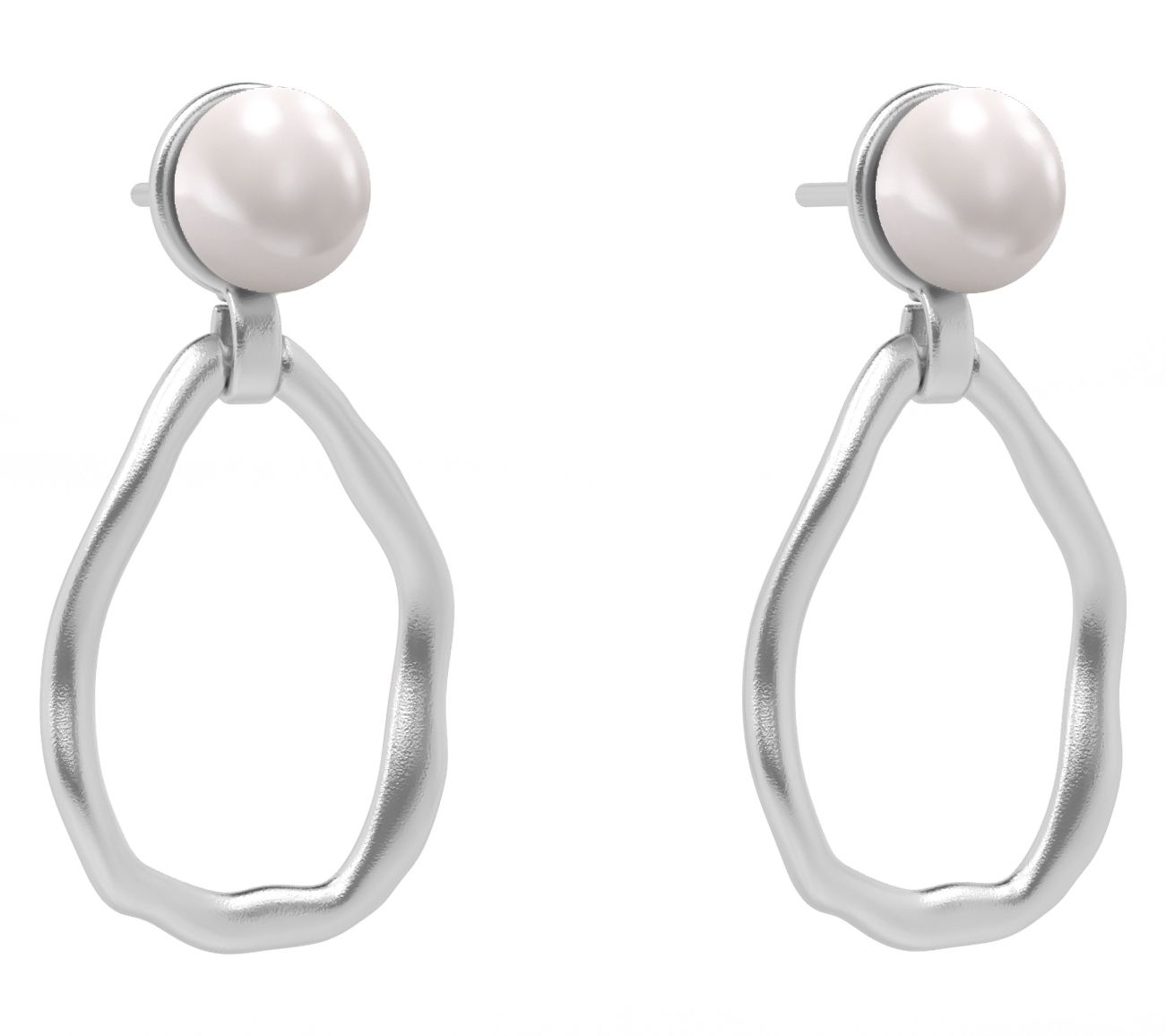 Or Paz Sterling Silver Cultured Pearl Dangle Hoop Earrings