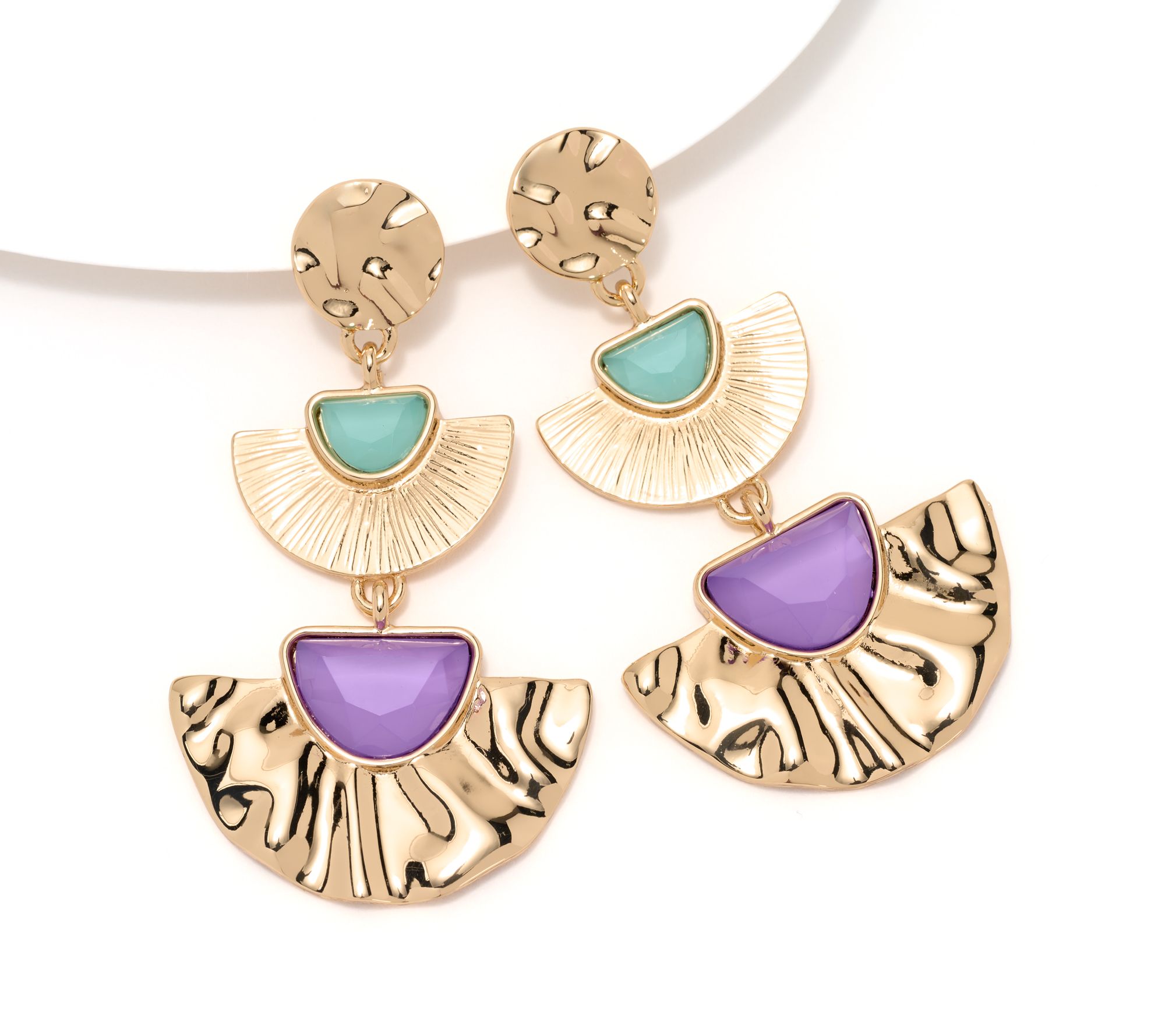 Susan Graver Fan Shaped Hammered Metal Earrings