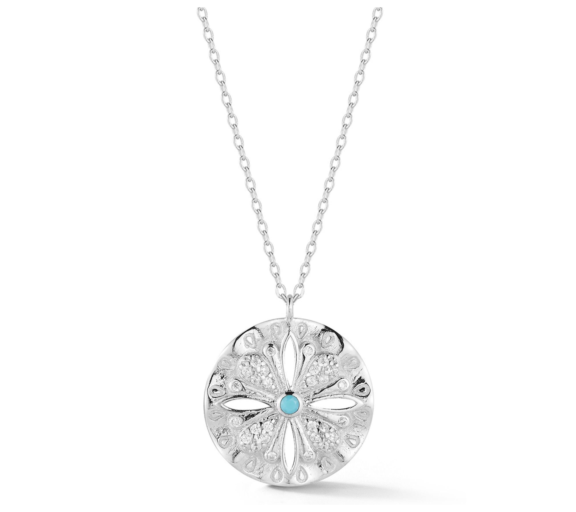 Sterlina Silver Floral Medallion Pendant w/ Chain, Sterling