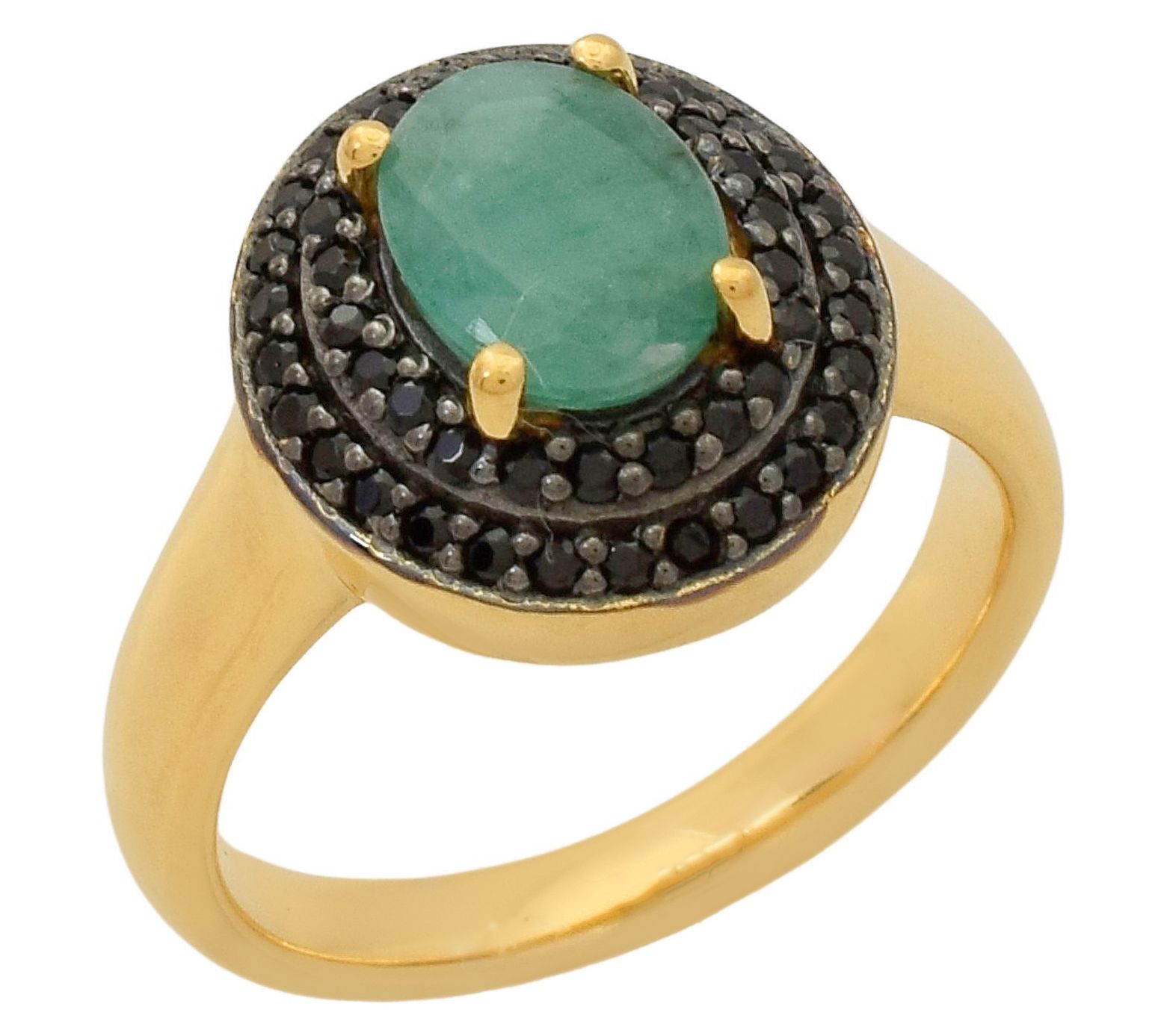 Affinity Gems Emerald & Black Spinel Halo Ring,14K Plated