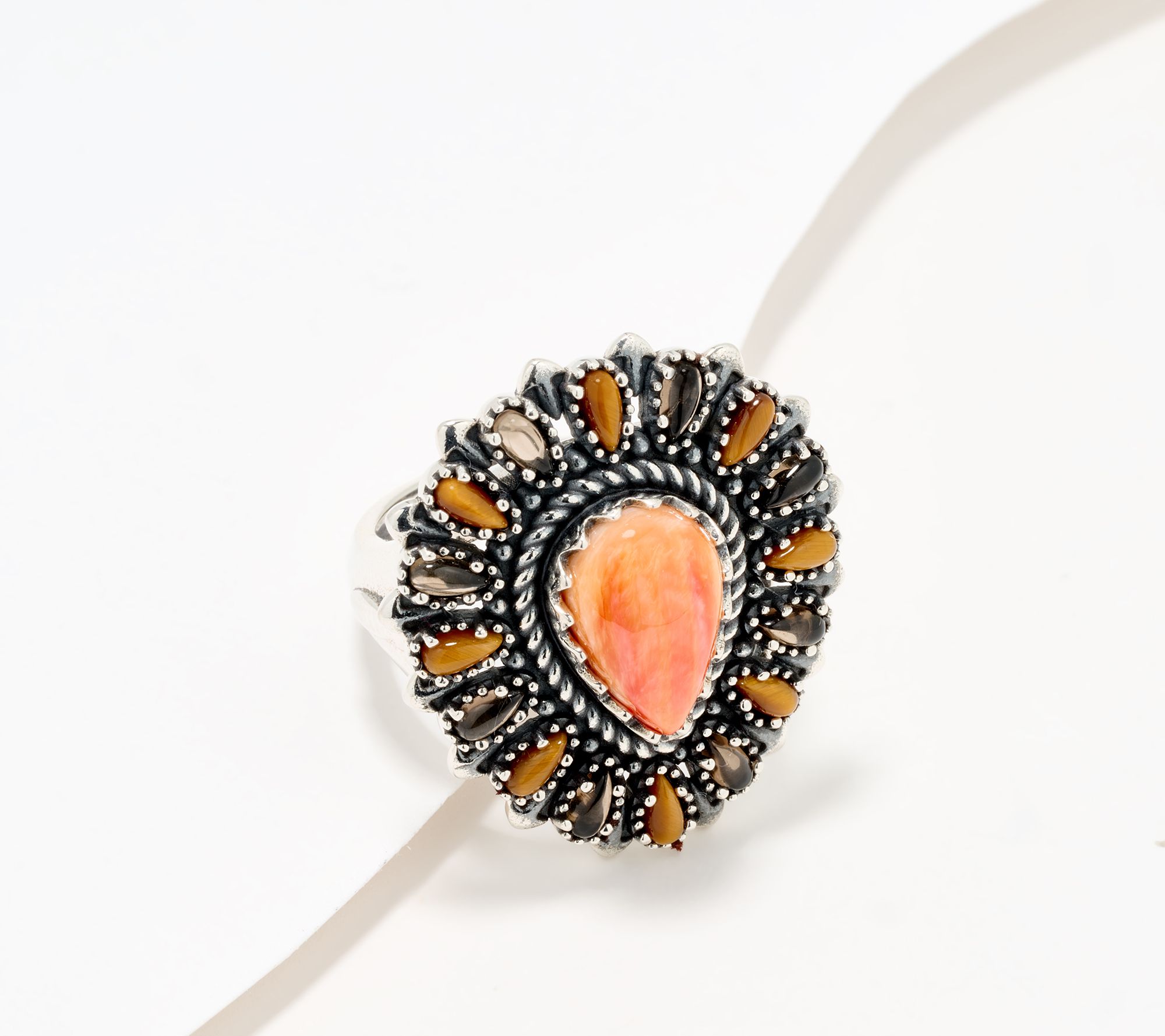 American West Sterling Silver Gemstone Cluster Pear Ring