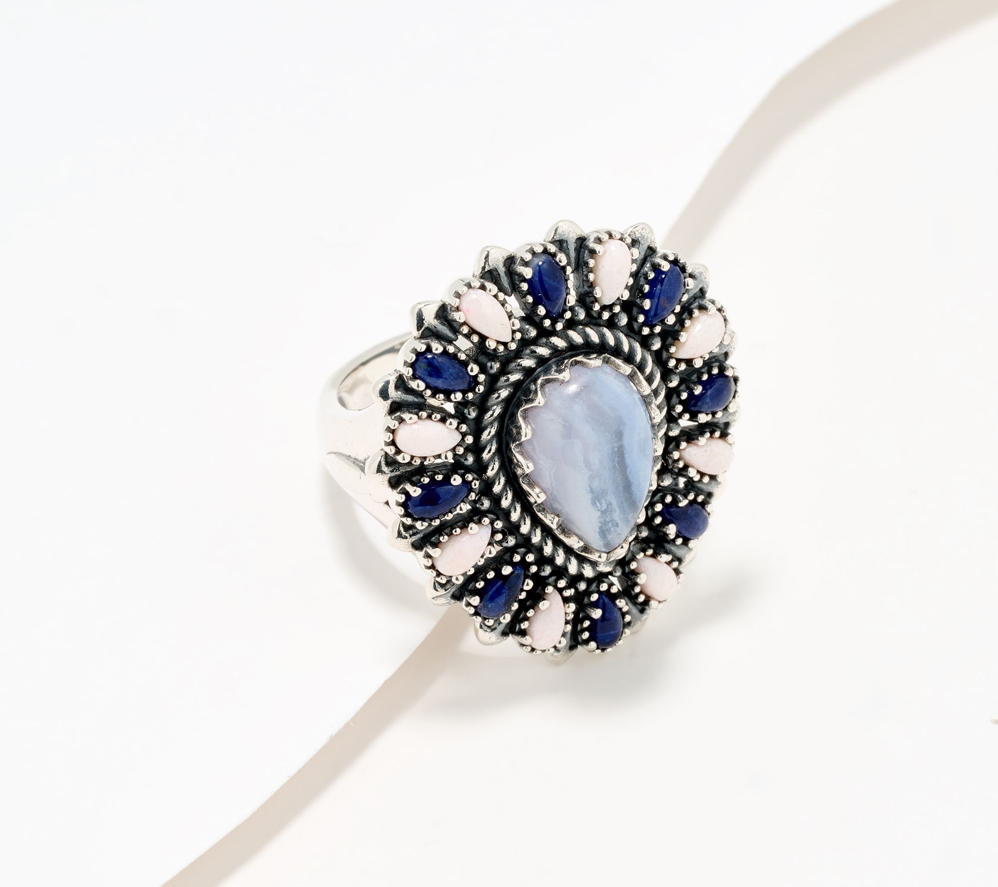 American West Sterling Silver Gemstone Cluster Pear Ring