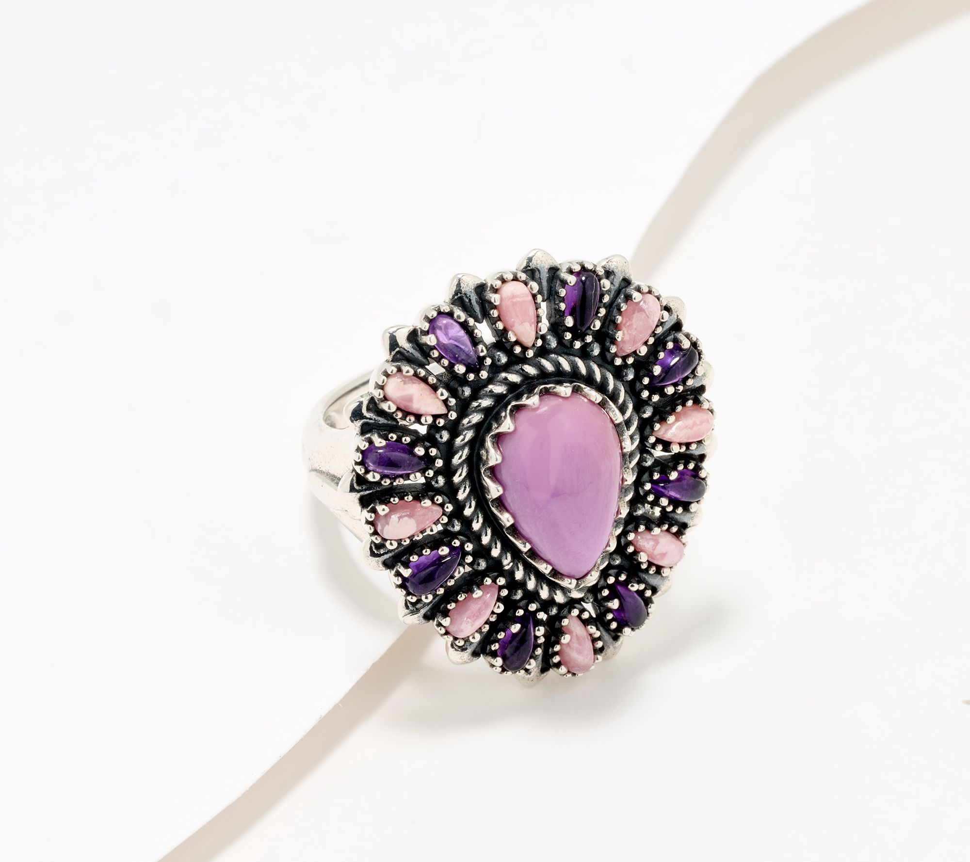 American West Sterling Silver Gemstone Cluster Pear Ring