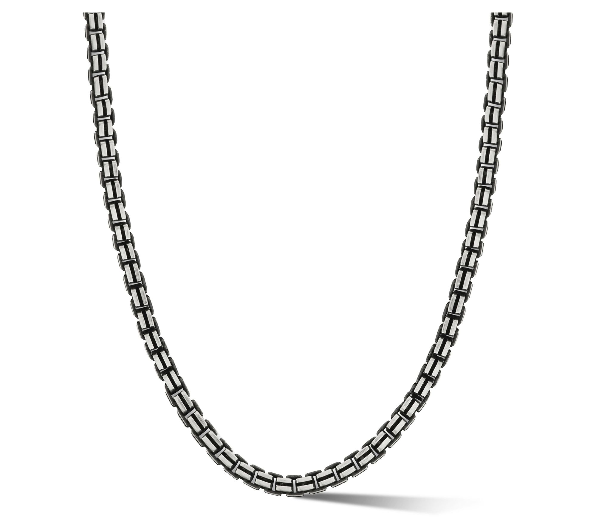 Italian Silver Men's 24" Oxidized Box Chain Necklace, Sterling