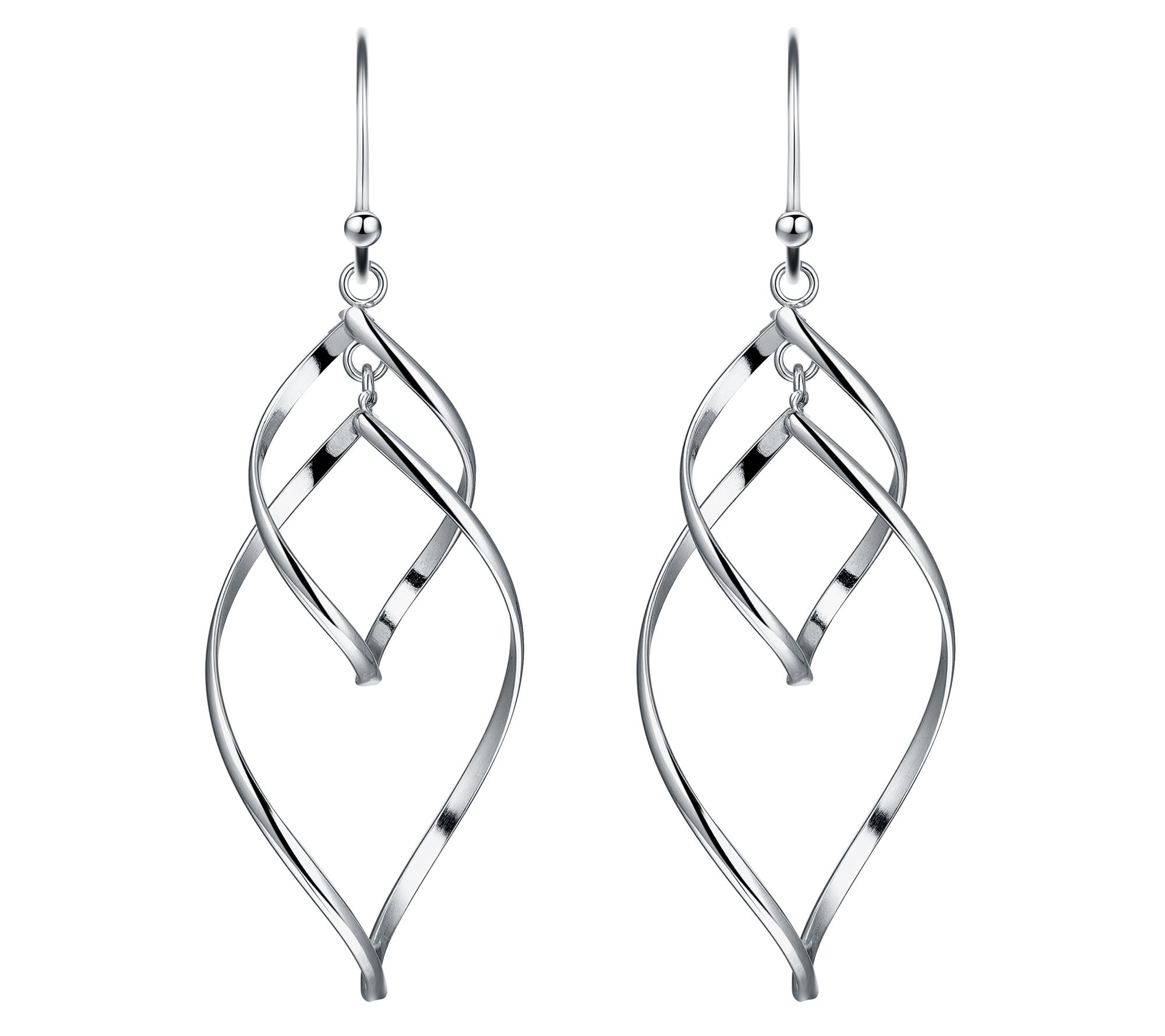Silver Style Marquise Overlapping Drop Earrings, Sterling