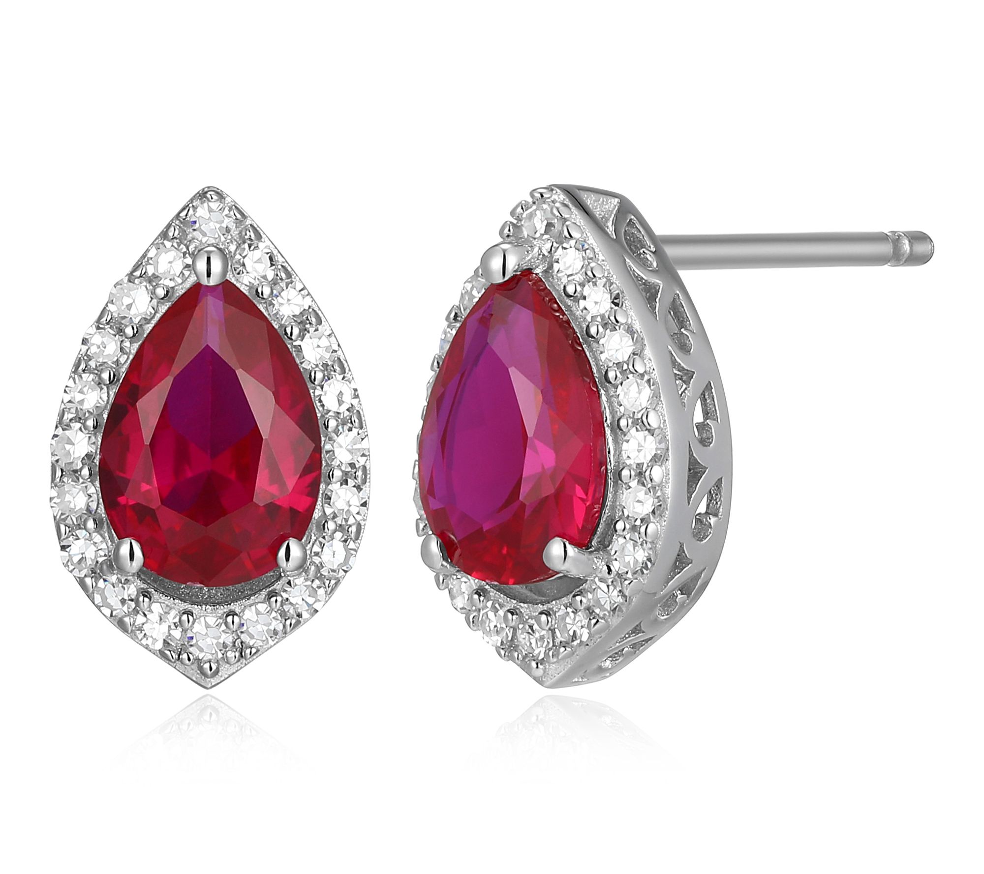 LuxLab Grown Pear Gemstone & Diamond Earrings, Sterling Silver