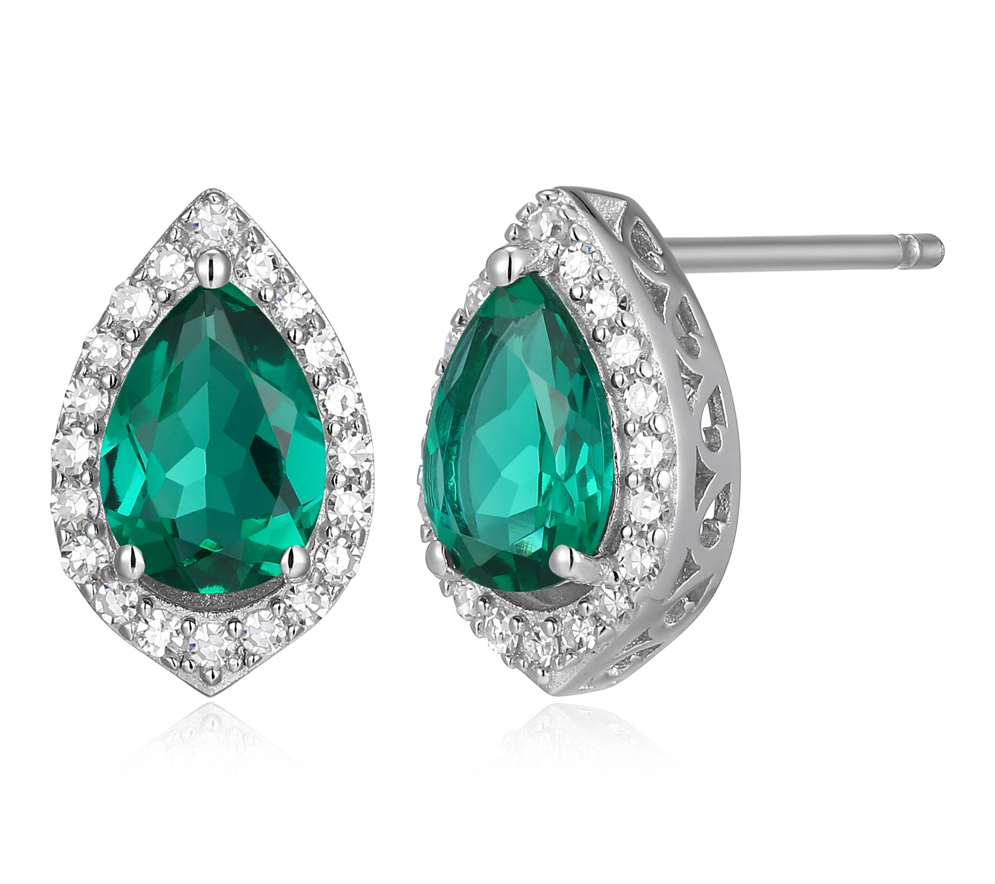 LuxLab Grown Pear Gemstone & Diamond Earrings, Sterling Silver