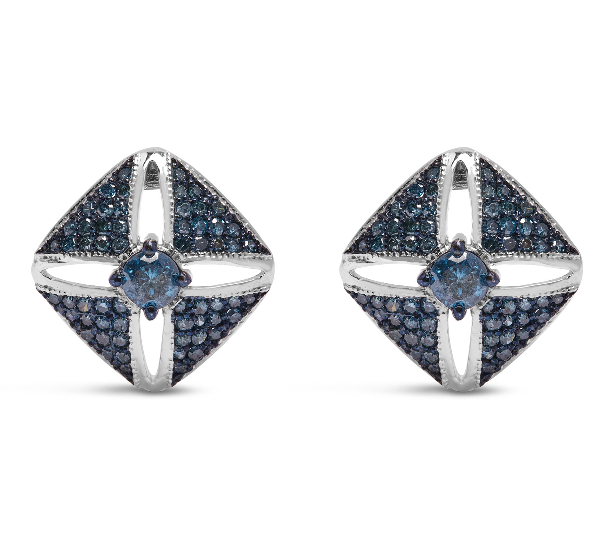 Haus of Brilliance 1.00 cttw Blue Diamond Earrings, Sterling