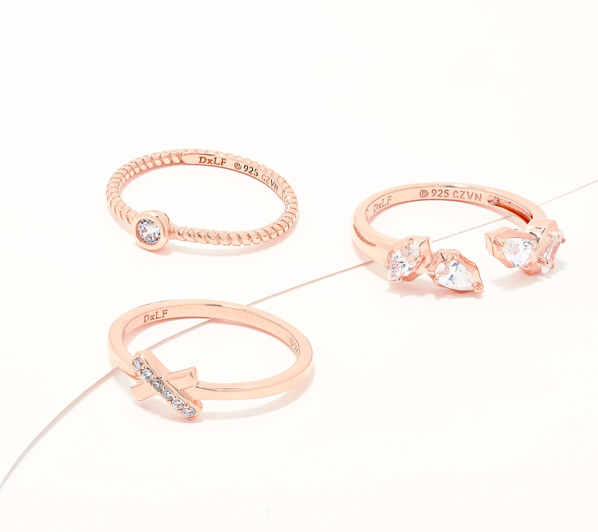 Diamonique x Lulu Frost 3 Piece Ring Stack, Sterling Silver