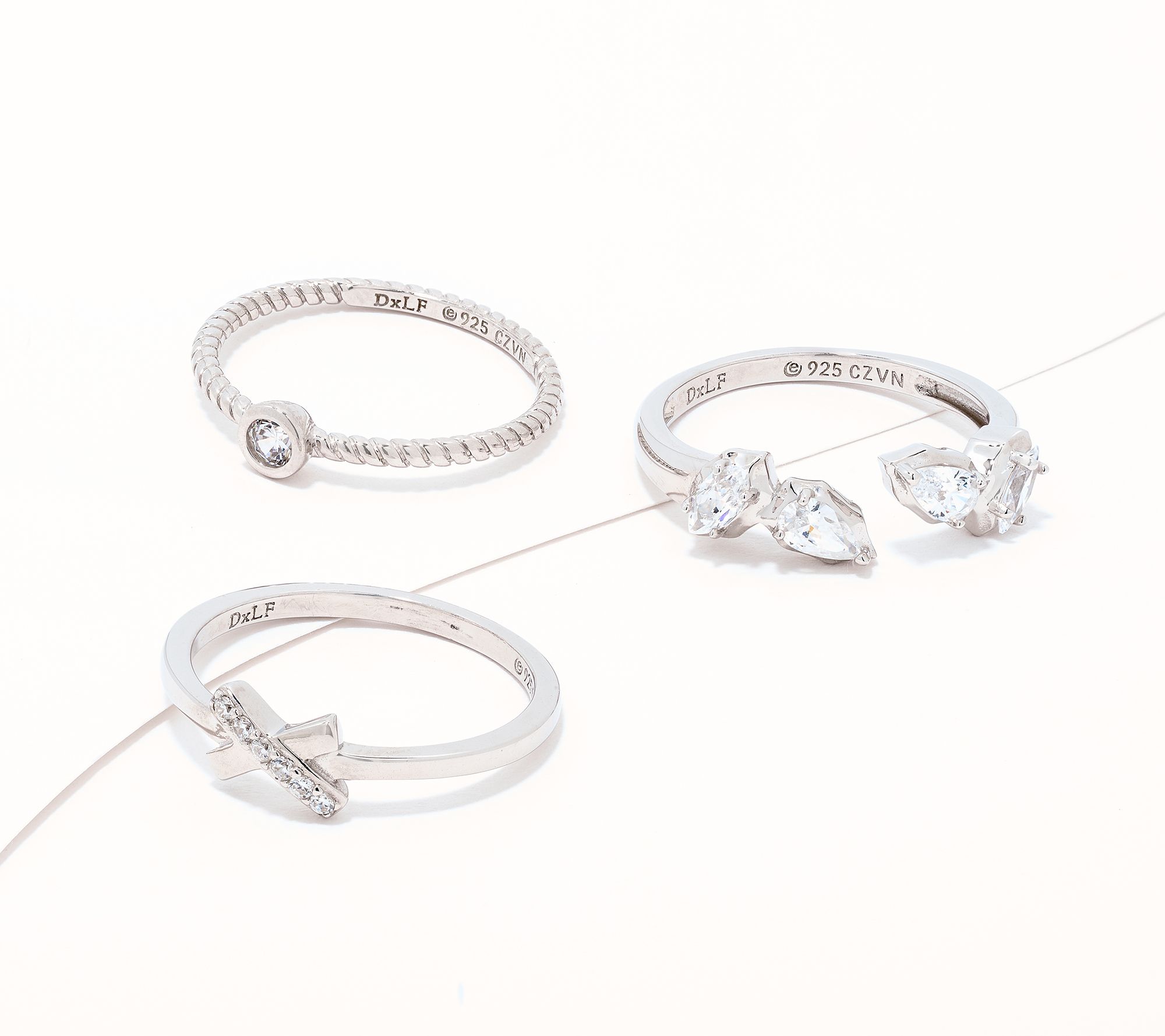 Diamonique x Lulu Frost 3 Piece Ring Stack, Sterling Silver