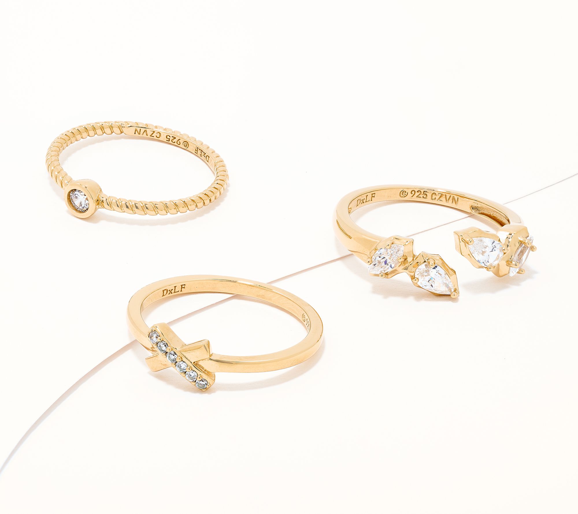 Diamonique x Lulu Frost 3 Piece Ring Stack, Sterling Silver