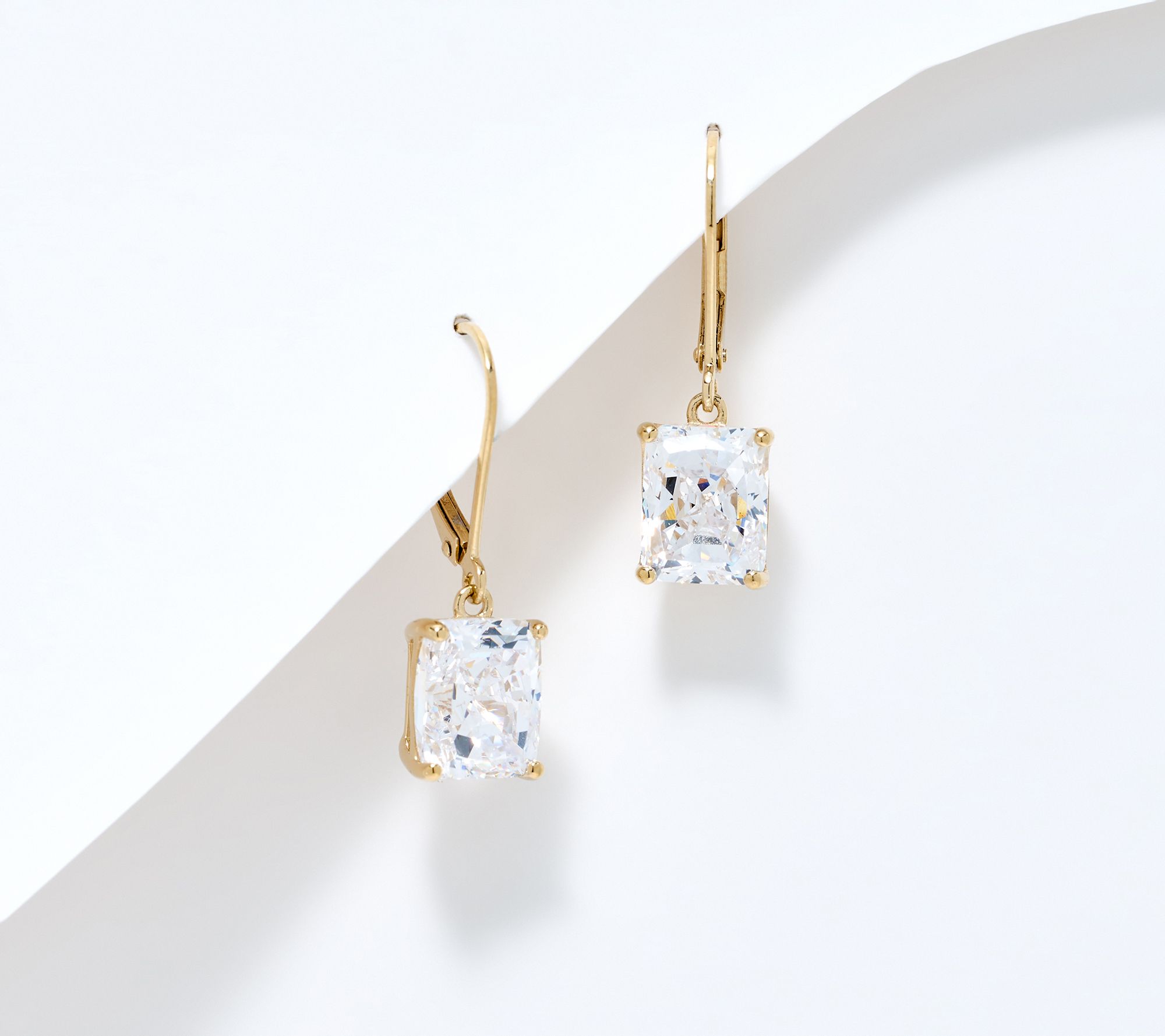 Diamonique 100 Facets 6cttw Leverback Earrings, 14K Gold Plated