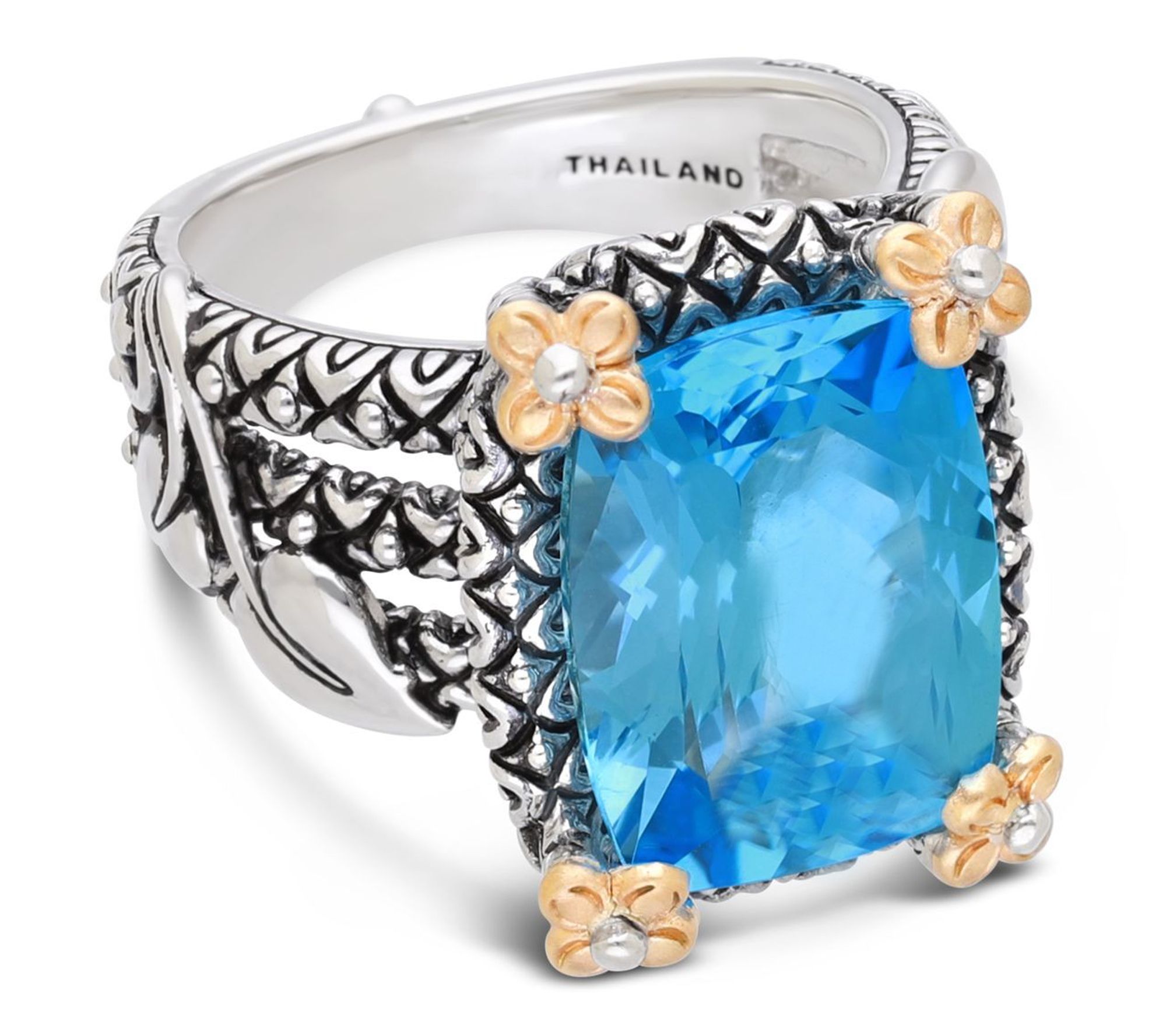 Barbara Bixby Sterling & 18K Gold Swiss Blue Topaz Ring