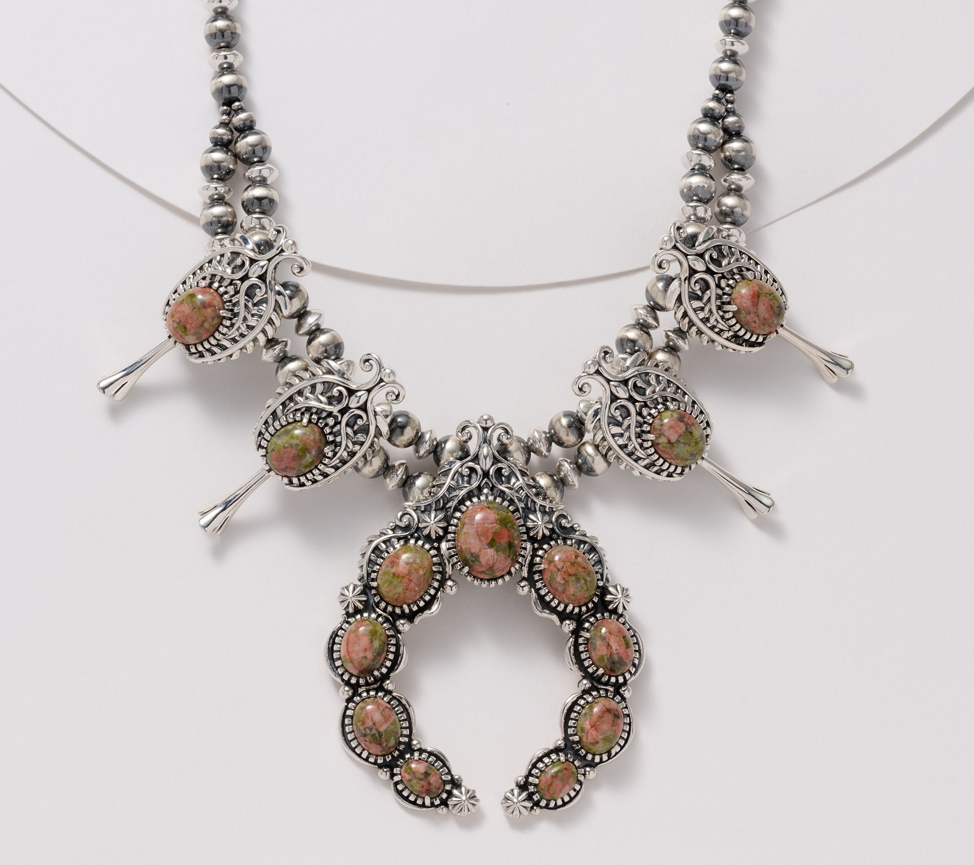American West Sterling Leaf & Vine Gemstone Squash Necklace