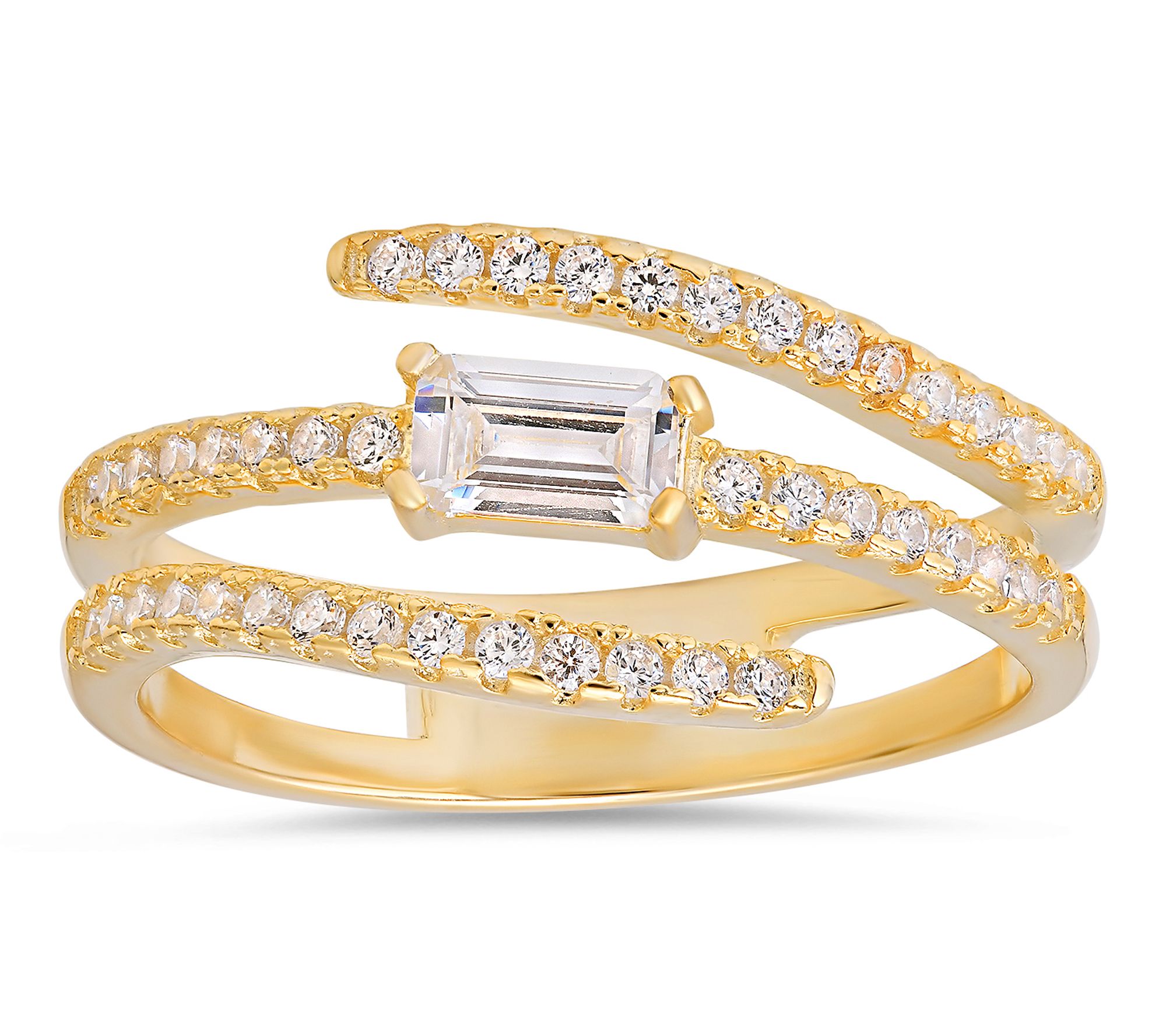 Diamonique Baguette Cut Crossover Ring, Sterling Silver