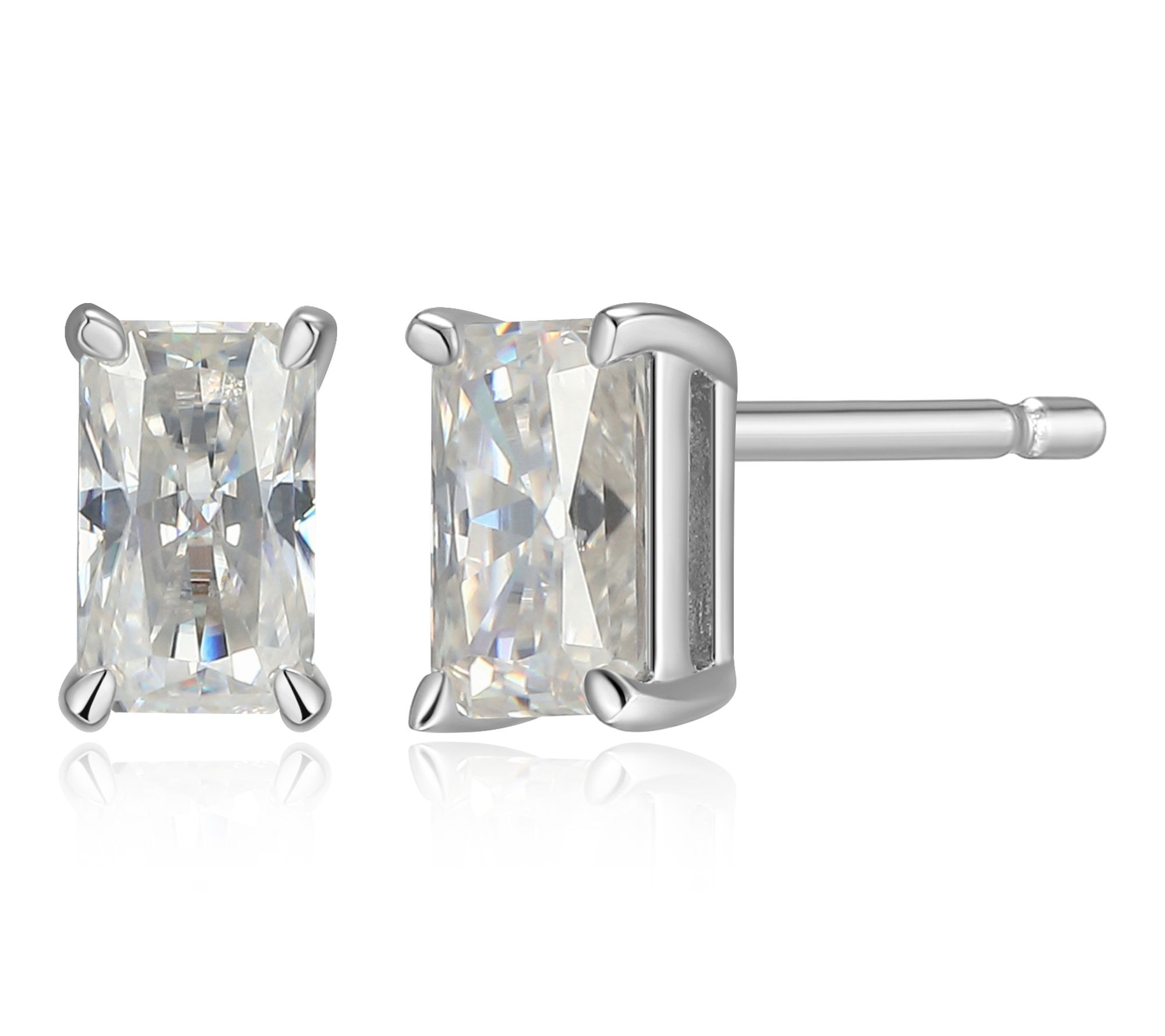 Moissanite 0.65 cttw Emerald Stud Earrings, Sterling Silver