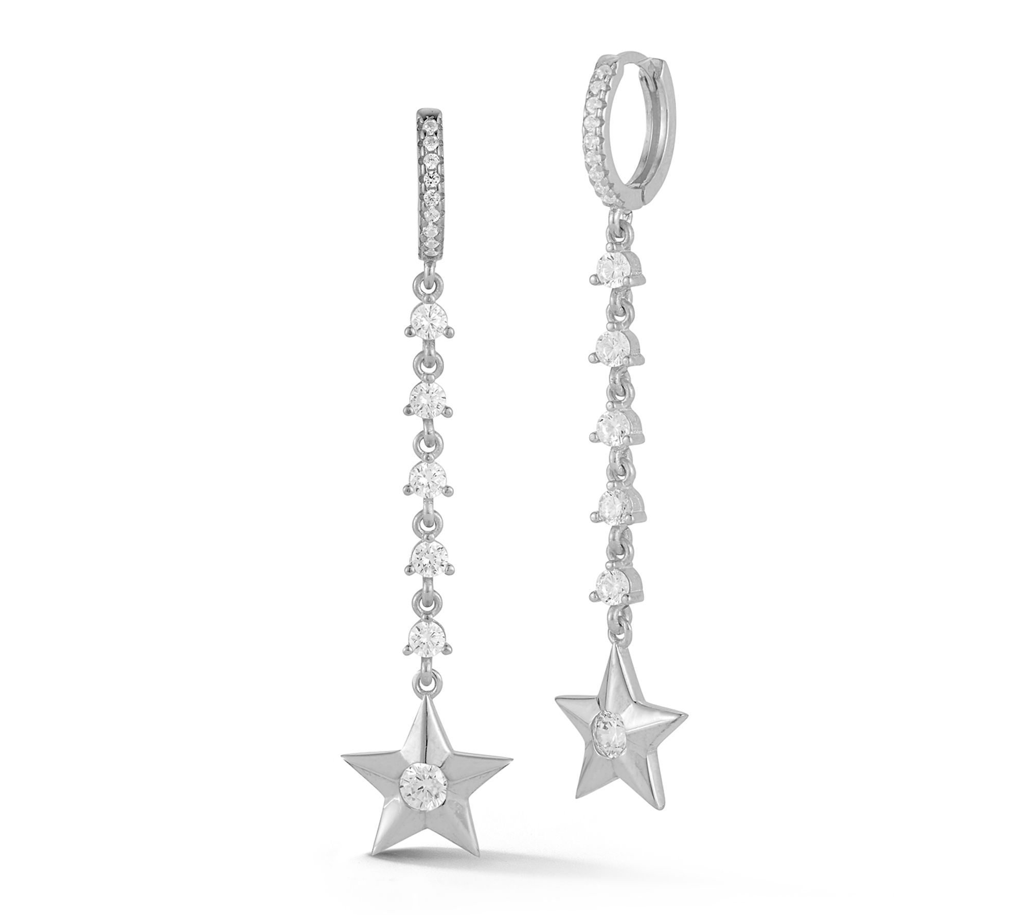 Sterlina Silver Star Drop Charm Hoop Earrings,Sterling