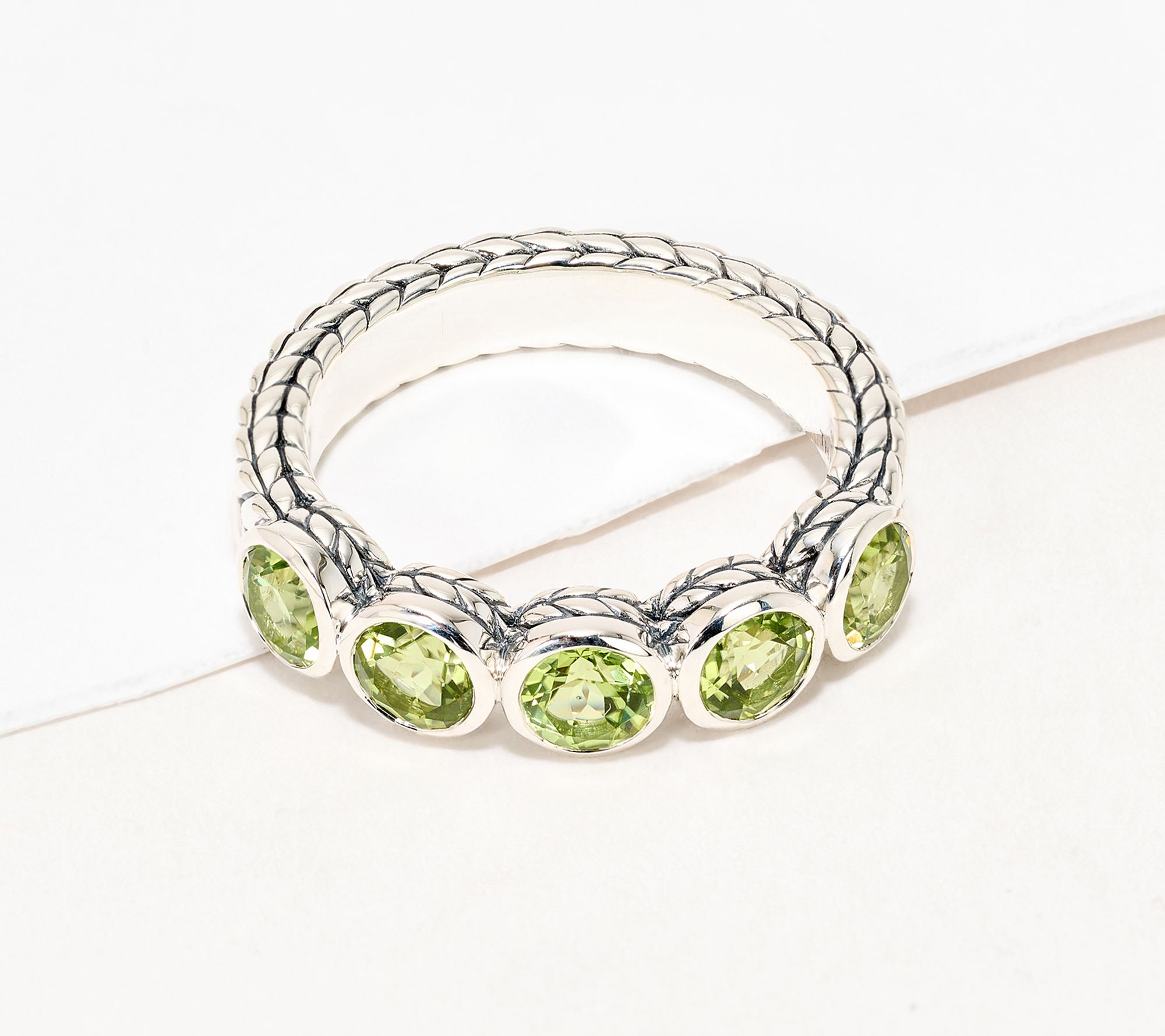 JAI Sterling Sterling Silver Round Gemsone Bezel Set Band Ring