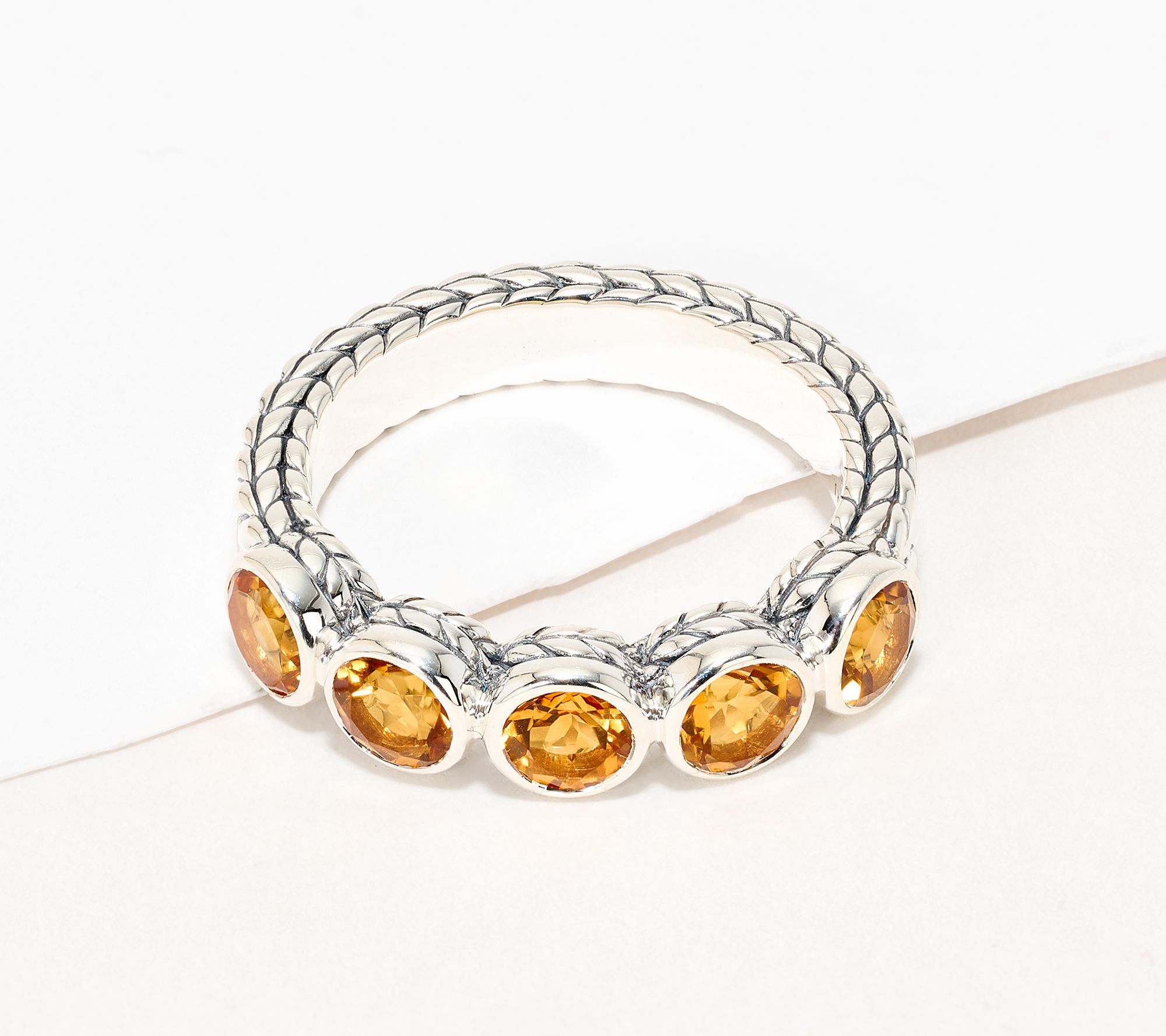 JAI Sterling Sterling Silver Round Gemsone Bezel Set Band Ring