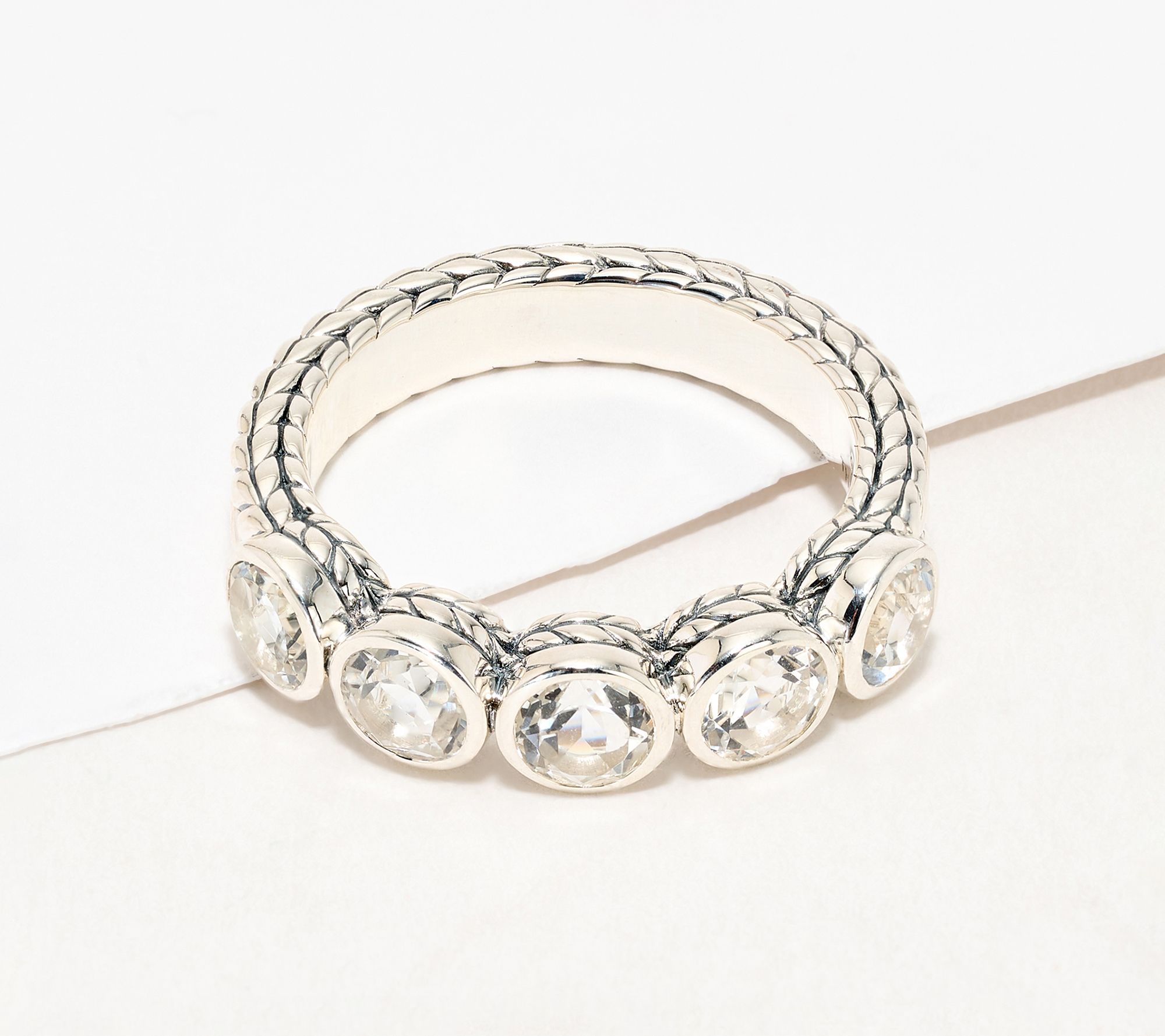 JAI Sterling Sterling Silver Round Gemsone Bezel Set Band Ring