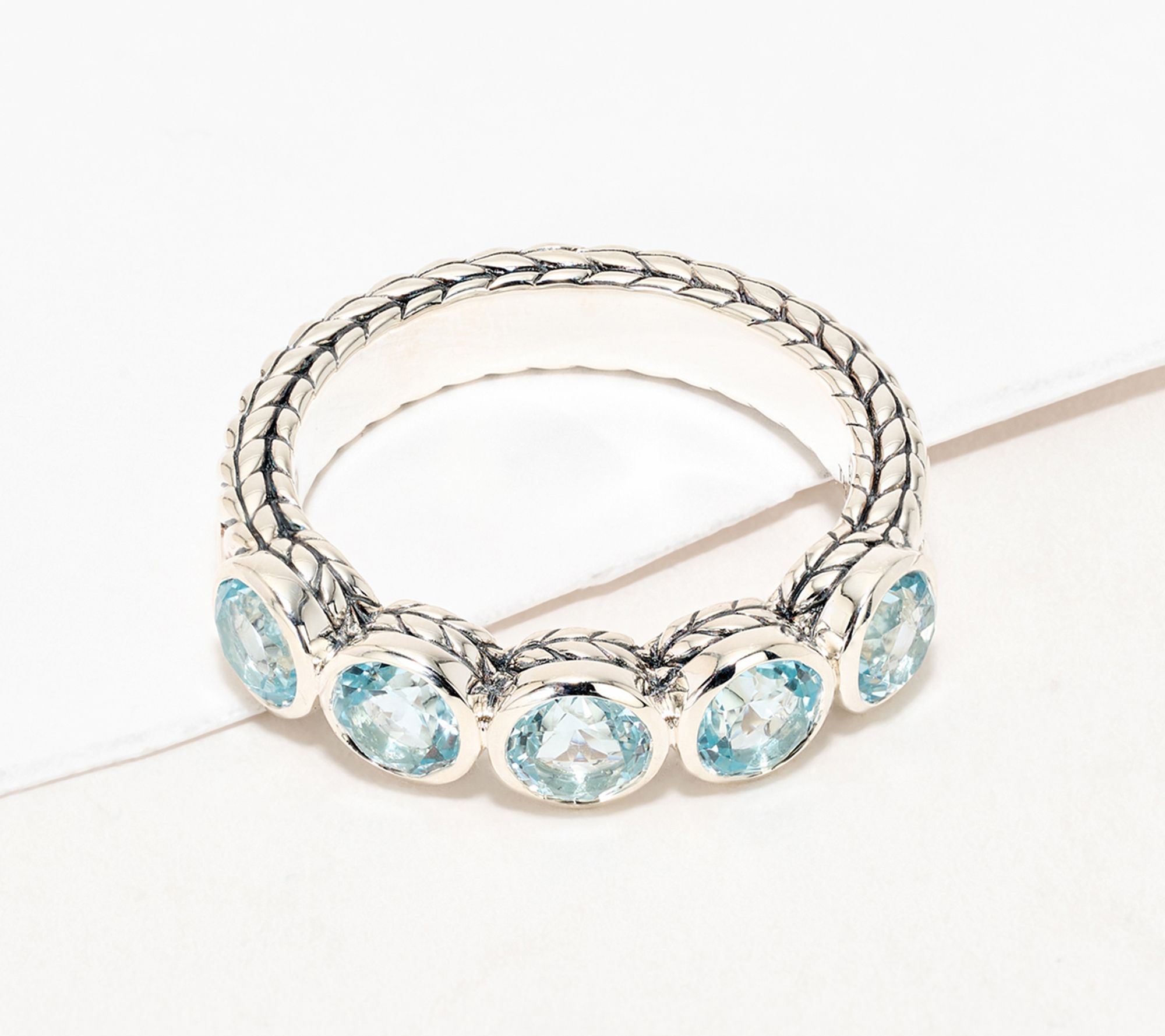 JAI Sterling Sterling Silver Round Gemsone Bezel Set Band Ring