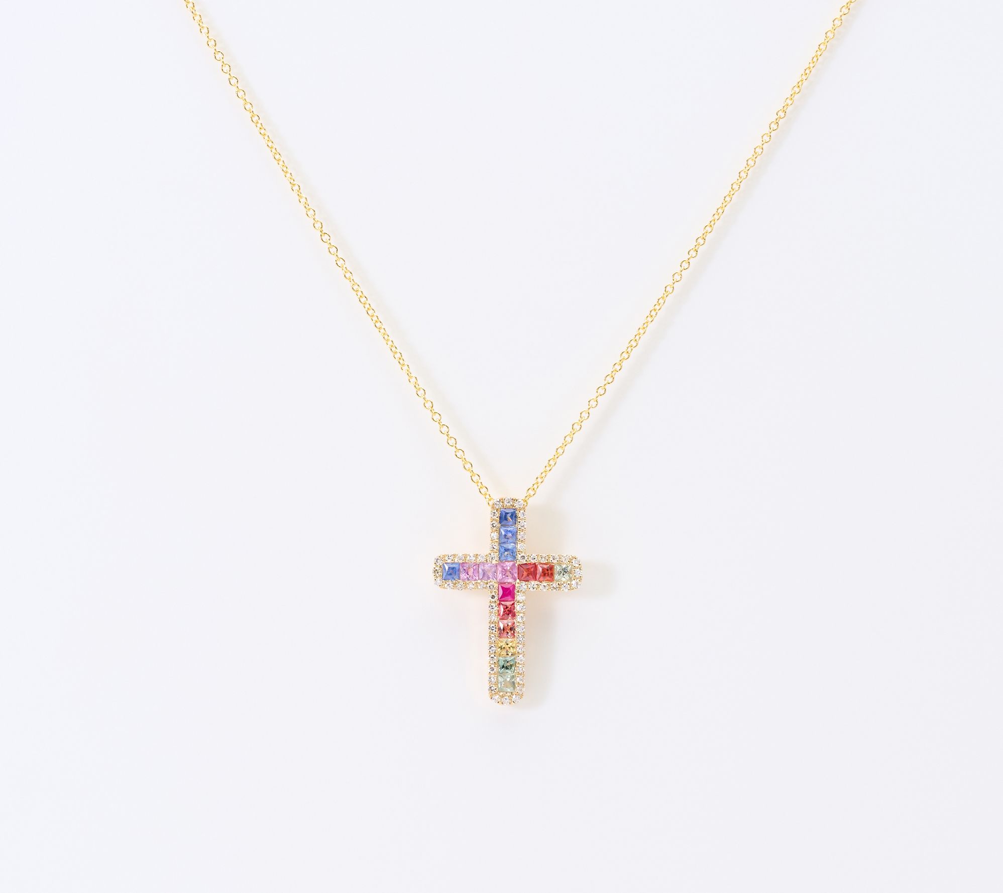 Effy 1.09 cttw Multi Sapphire & Diamond Cross Necklace, 14K