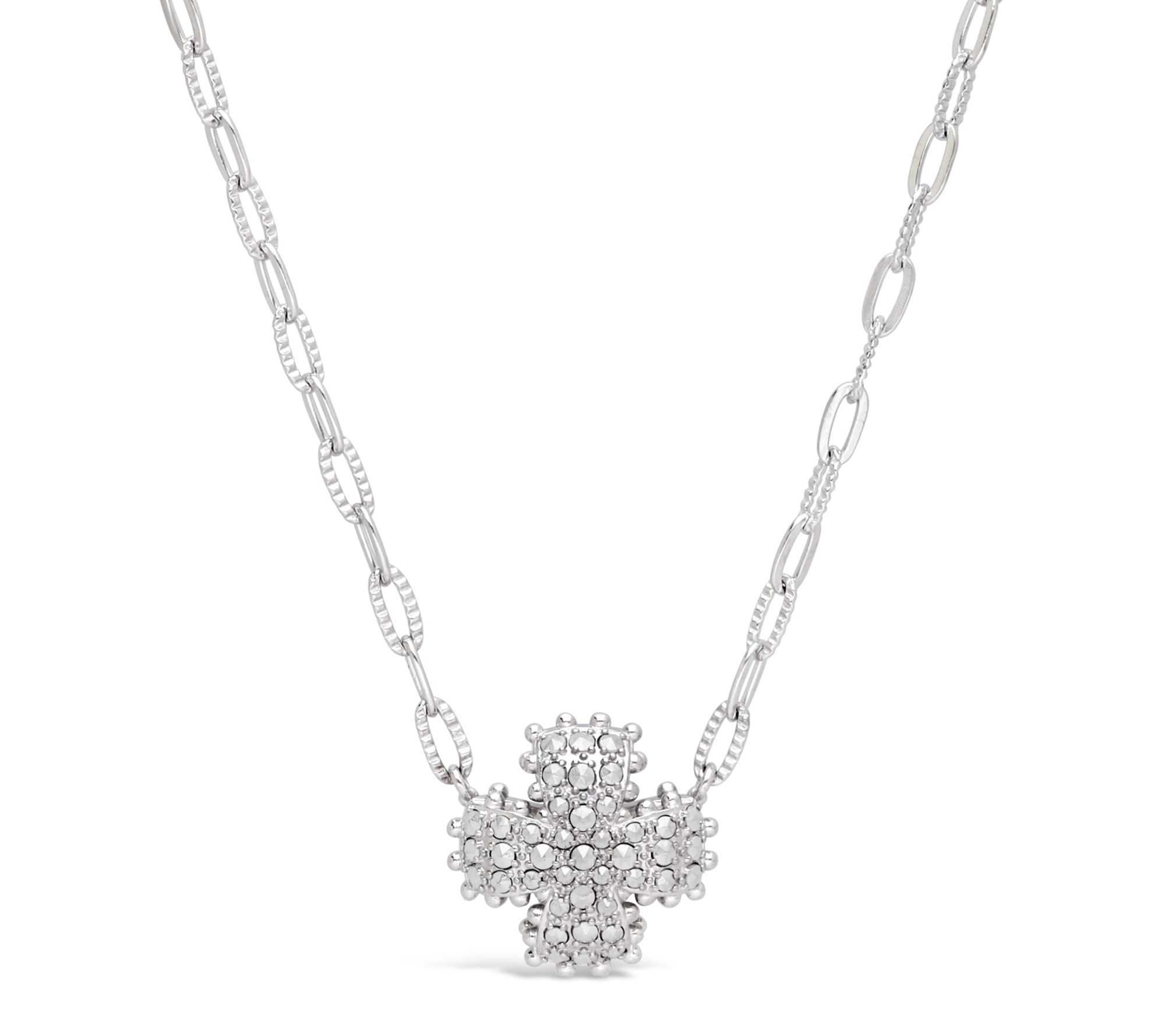 Dallas Prince Sterling Chrome Marcasite Pave Cross Necklace